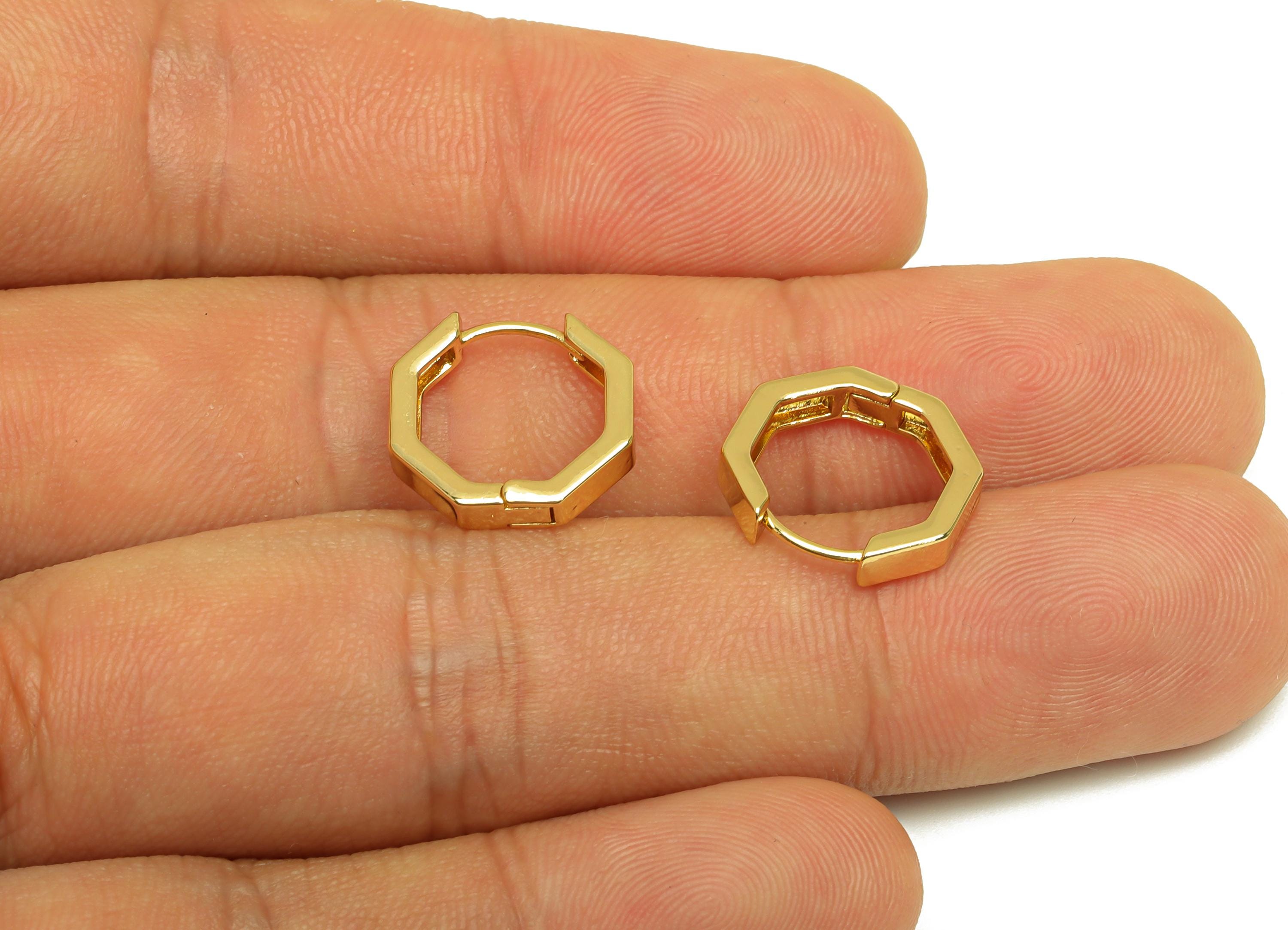 Brass Octagon Earrings Clasps - Gold Huggie Hoop Ear Clasp - Octagon Huggie Hoop Earring - 18K Real Gold Plated - 13.9x13.6x1.52mm - RGP7639 - DOMEDBAZAAR