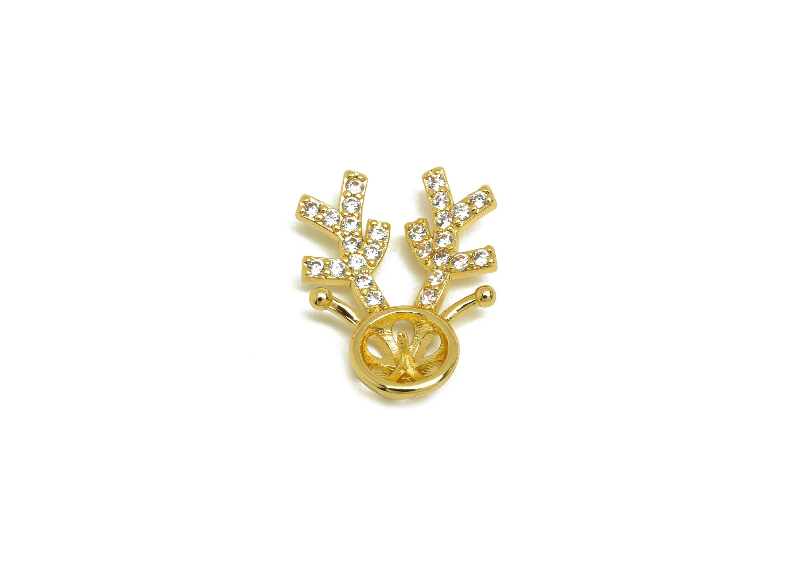 Brass Coral Setting Charm - Gold Coral Zircon Earring Charm - CZ Coral Setting Pendant - 18K Real Gold Plated - 19.08x15.09x2.93mm - RGP7640 - DOMEDBAZAAR