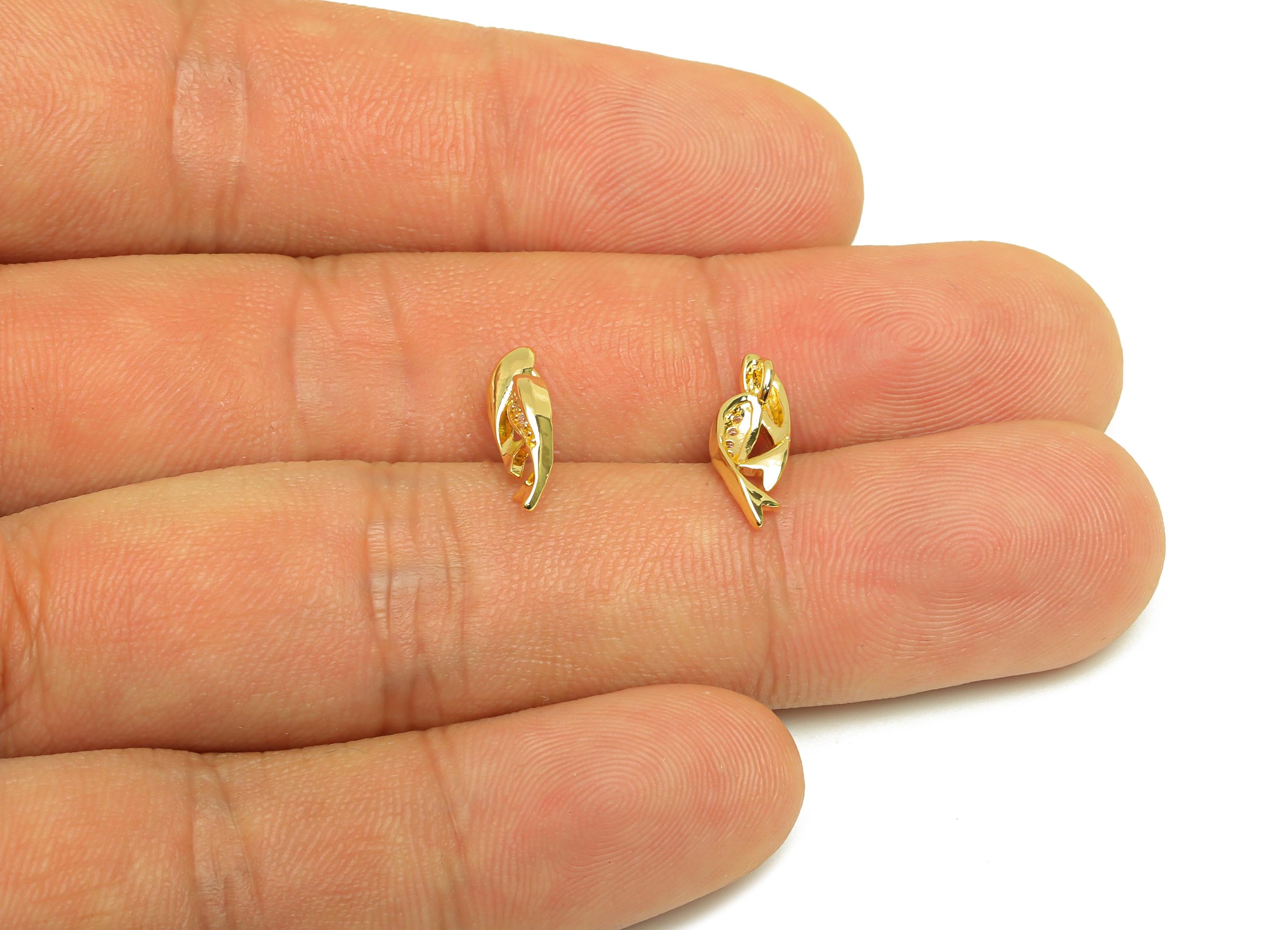 Brass Fish Pendant - Zircon Goldfish Earring Charm with Loop - Gold CZ Tiny Marine Charm - 18K Real Gold Plating - 13.2x5.2x2.37mm - RGP7642 - DOMEDBAZAAR