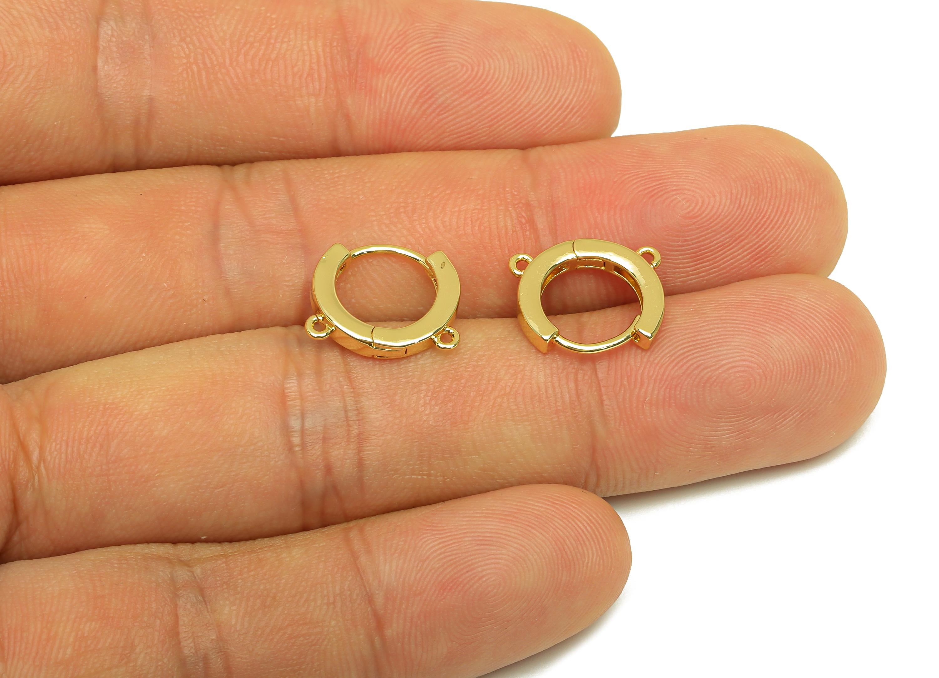Round Huggie Hoop Earring - Brass Earring Clasps With 2 Loops - Gold Circle Hoop Earring - 18K Real Gold Plated - 13.4x11.2x1.92mm - RGP7643 - DOMEDBAZAAR