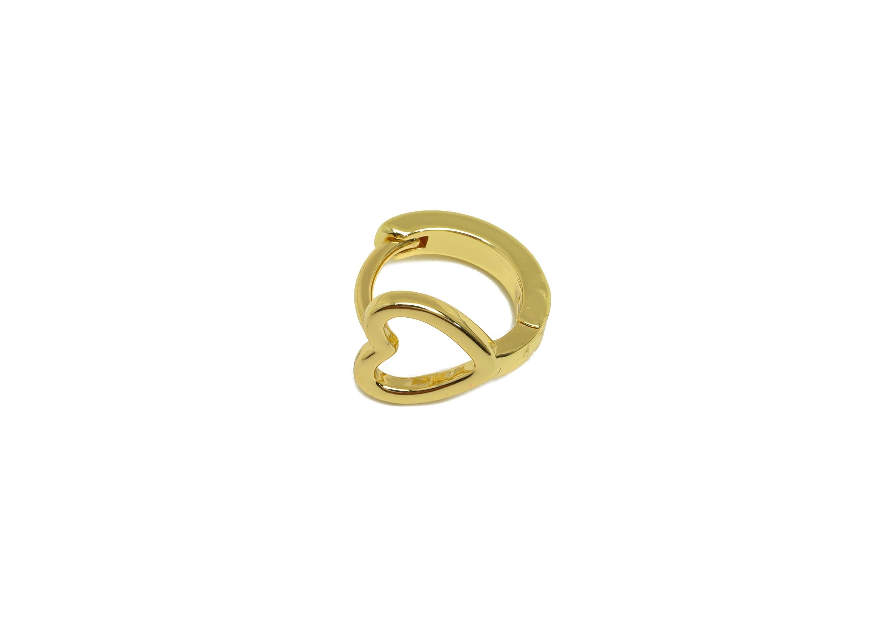Brass Heart Hoop Earring - Gold Round Huggie Hoop Earring Clasps - Heart Huggie Hoop Ear - 18K Real Gold Plating - 11.3x11.2x1.7mm - RGP7644 - DOMEDBAZAAR
