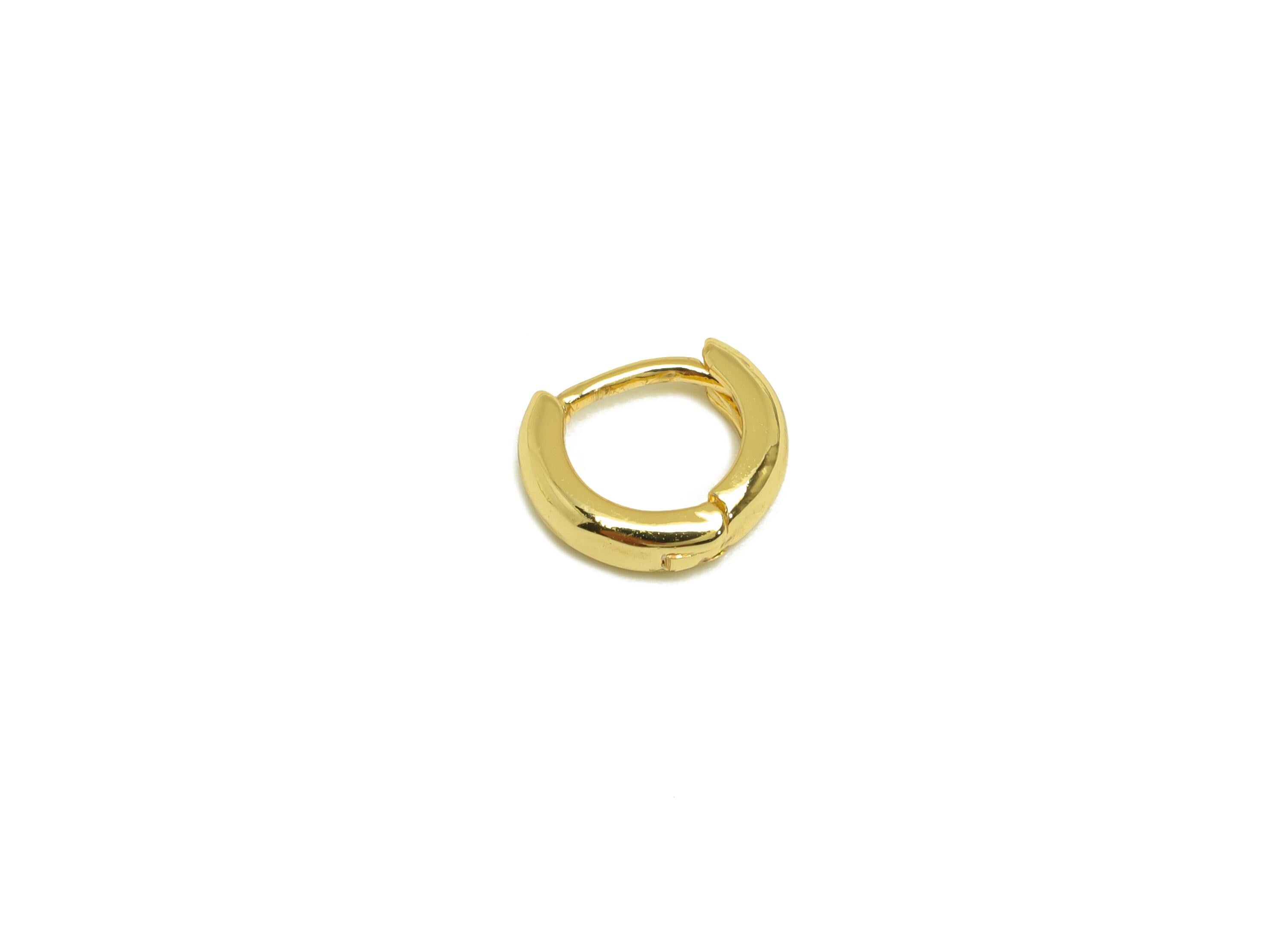 Brass Hoop Earring Clasp - Tiny Gold Round Huggie Hoop Earring - Mini Thick Hoop Earring - 18K Real Gold Plating - 9.45x8.9x1.51mm - RGP7645 - DOMEDBAZAAR