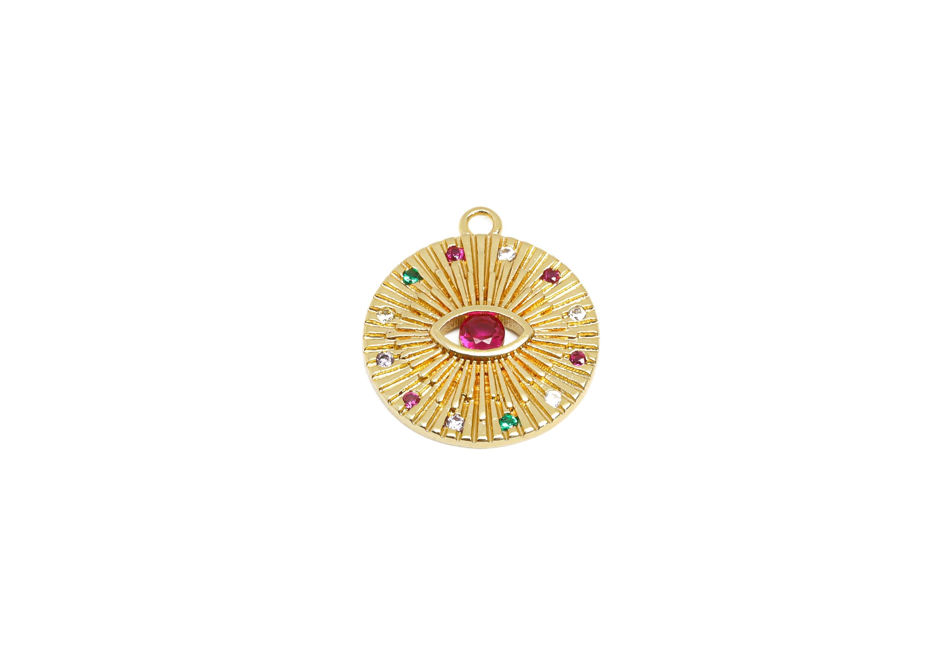 Brass Round Earring Charm - Marquise Zircon Charm - Textured Gold Marquise CZ Pendant - 18K Real Gold Plating - 17.9x15.57x1.83mm - RGP7655 - DOMEDBAZAAR