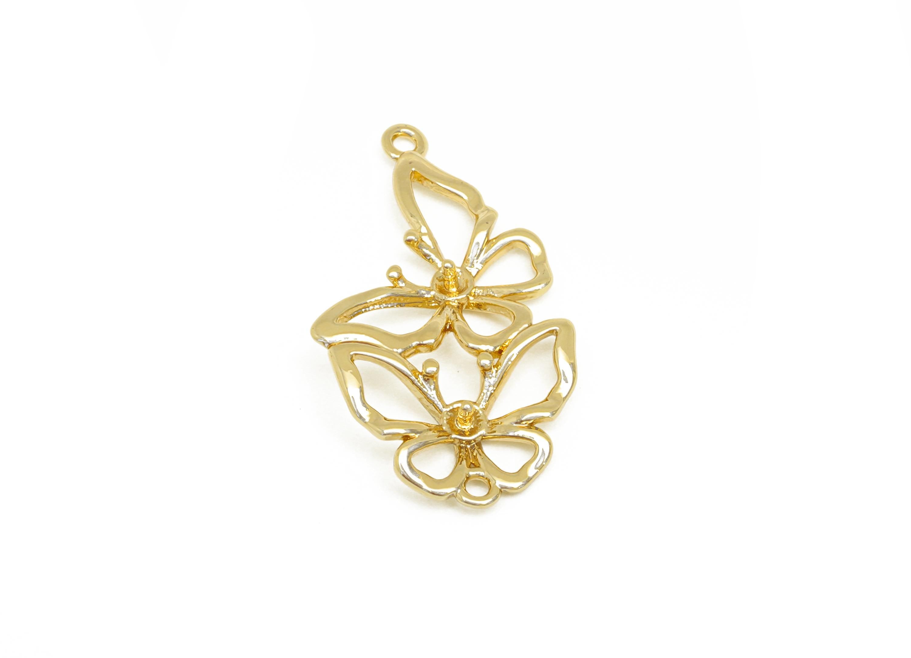 Brass Butterfly Charm - Gold Hollow Animal Earring Charm - Brass Hollow Pendant Setting - 18K Real Gold Plating - 13.4x23.9x2.26mm - RGP7656 - DOMEDBAZAAR