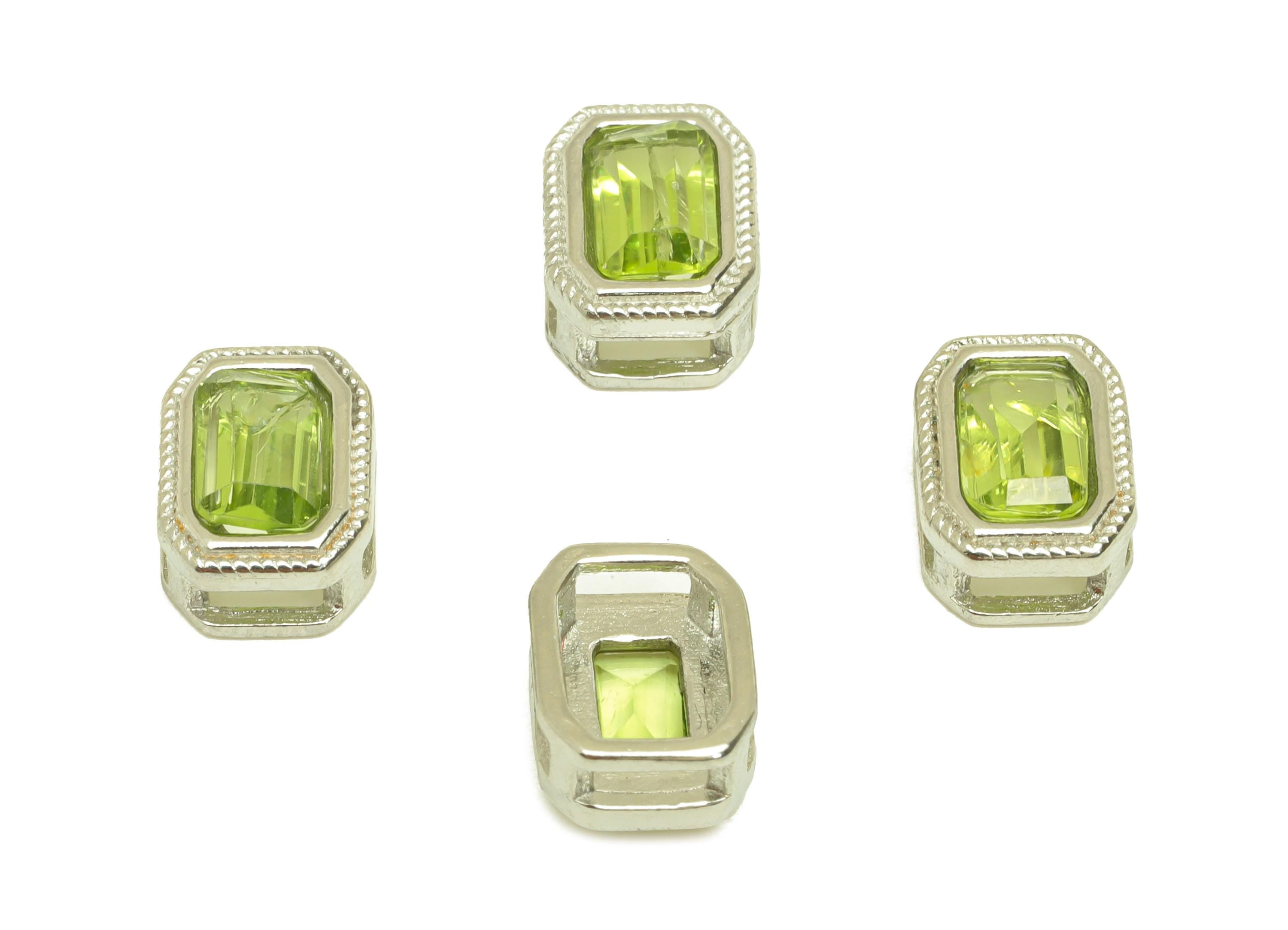 Brass Rectangle Bead - Brass Citrine Earring Charm - Brass Citrine Bead Bracelet Charm - Silver Tone Plating - 9.14x6.99x4.94mm - RGP7235A - DOMEDBAZAAR
