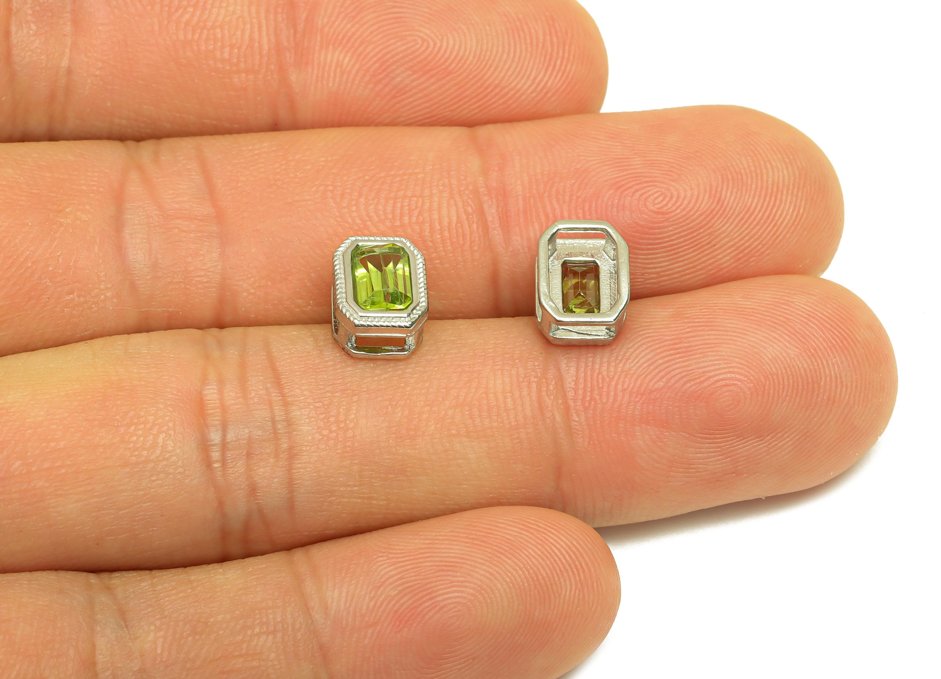 Brass Rectangle Bead - Brass Citrine Earring Charm - Brass Citrine Bead Bracelet Charm - Silver Tone Plating - 9.14x6.99x4.94mm - RGP7235A - DOMEDBAZAAR