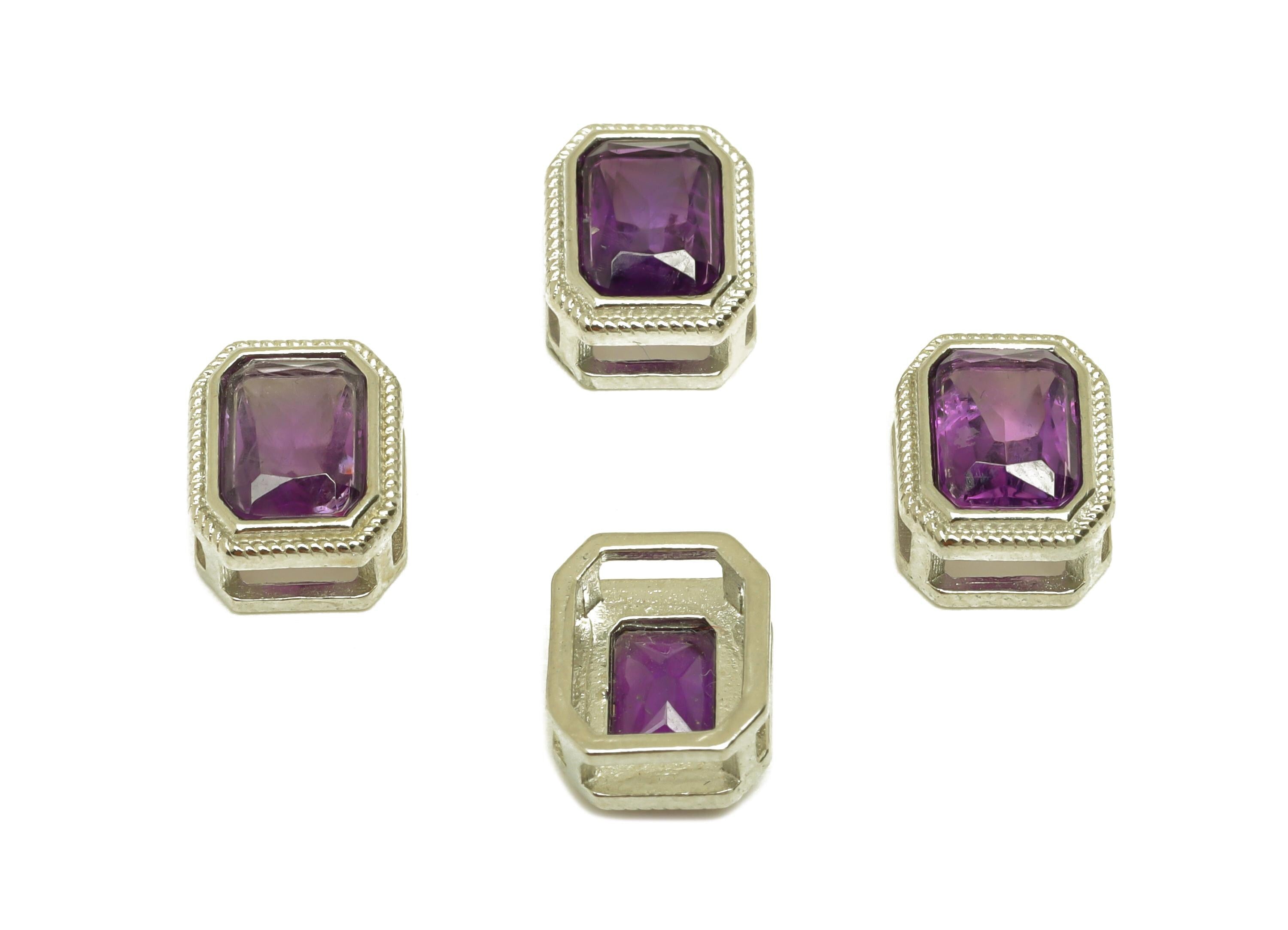 Brass Rectangle Bead - Brass Amethyst Earring Charm - Brass Amethyst Bead Bracelet Charm - Silver Tone Plating - 9.14x6.99x4.94mm - RGP7235B - DOMEDBAZAAR