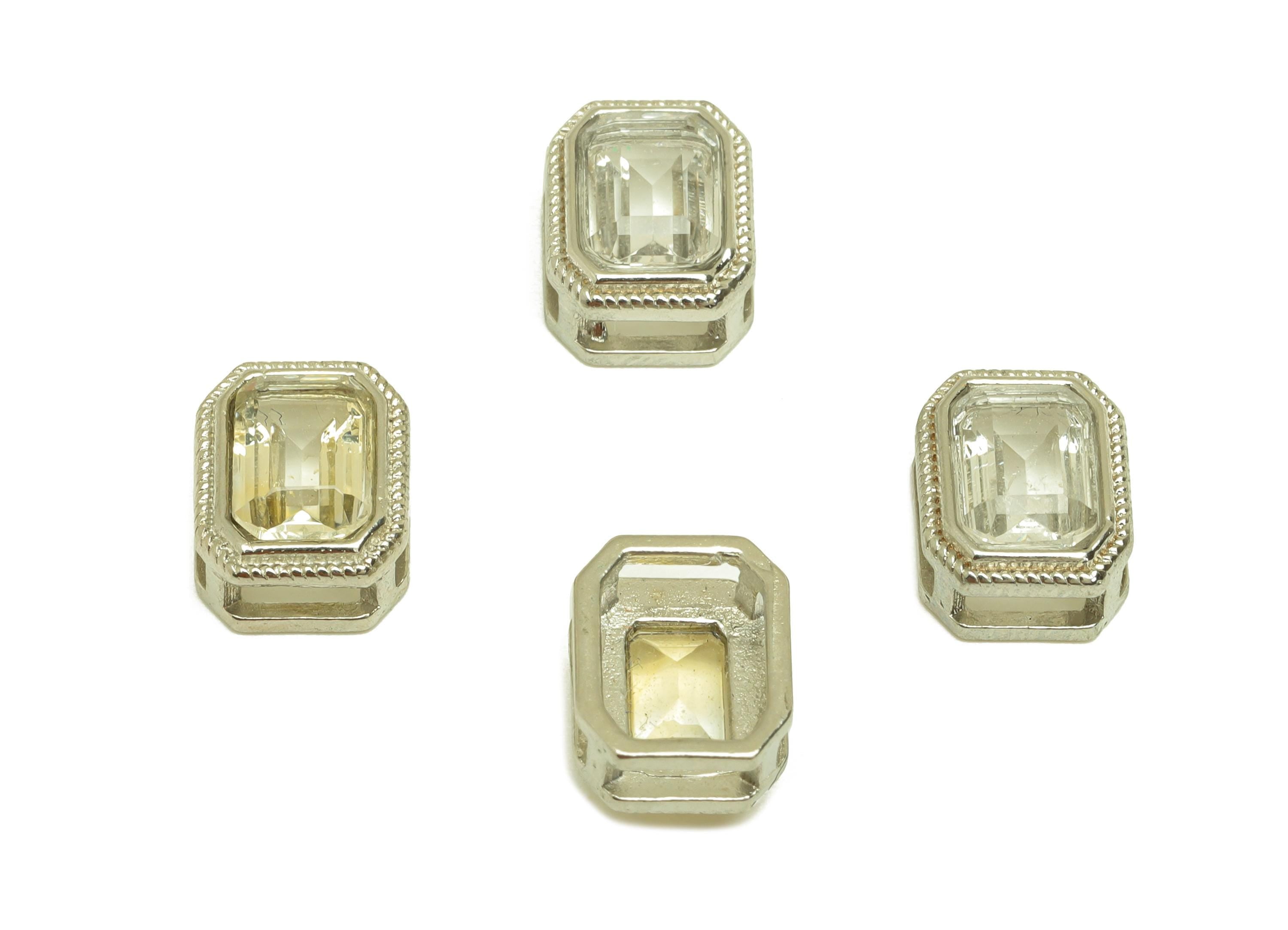 Brass Rectangle Bead - Brass Citrine Earring Charm - Brass Citrine Bead Bracelet Charm - Silver Tone Plating - 9.14x6.99x4.94mm - RGP7235C - DOMEDBAZAAR
