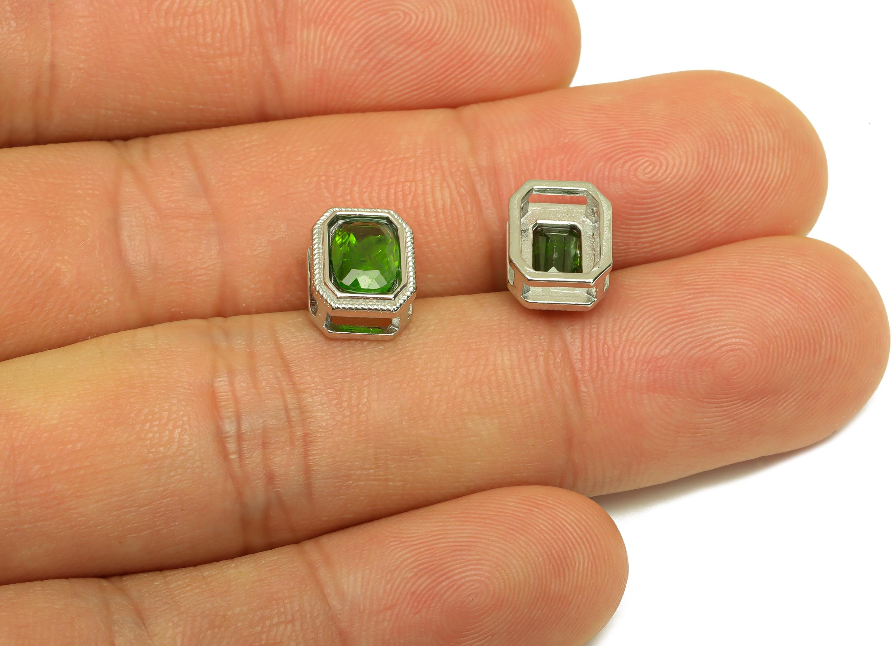 Brass Rectangle Bead - Brass Diopside Earring Charm - Brass Diopside Bead Bracelet Charm - Silver Tone Plating - 9.14x6.99x4.94mm - RGP7235D - DOMEDBAZAAR