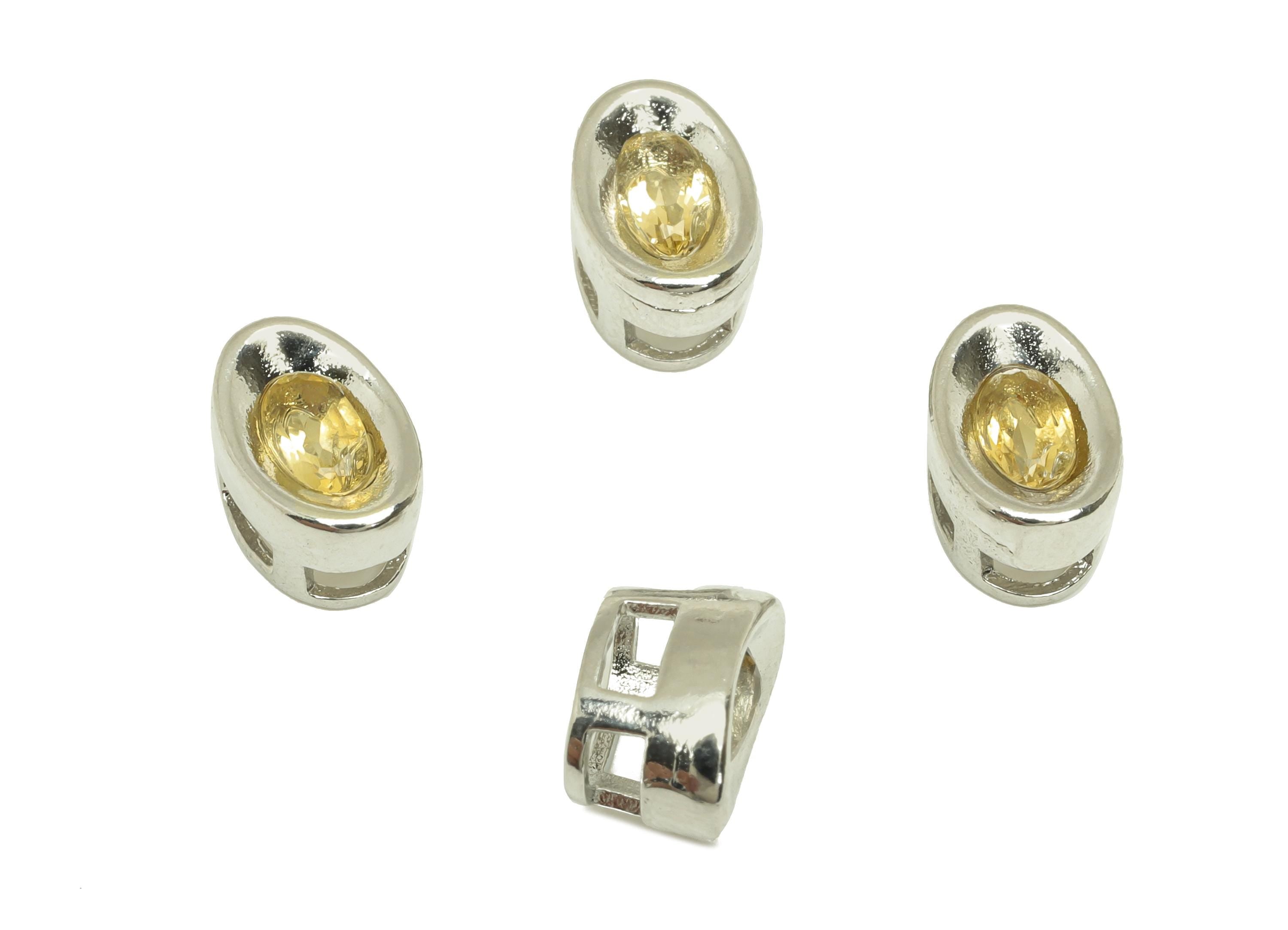 Brass Oval Bead - Brass Citrine Earring Charm - Brass Citrine Bead Bracelet Charm - Silver Tone Plating - 9.57x6.41x5.66mm - RGP7236 - DOMEDBAZAAR
