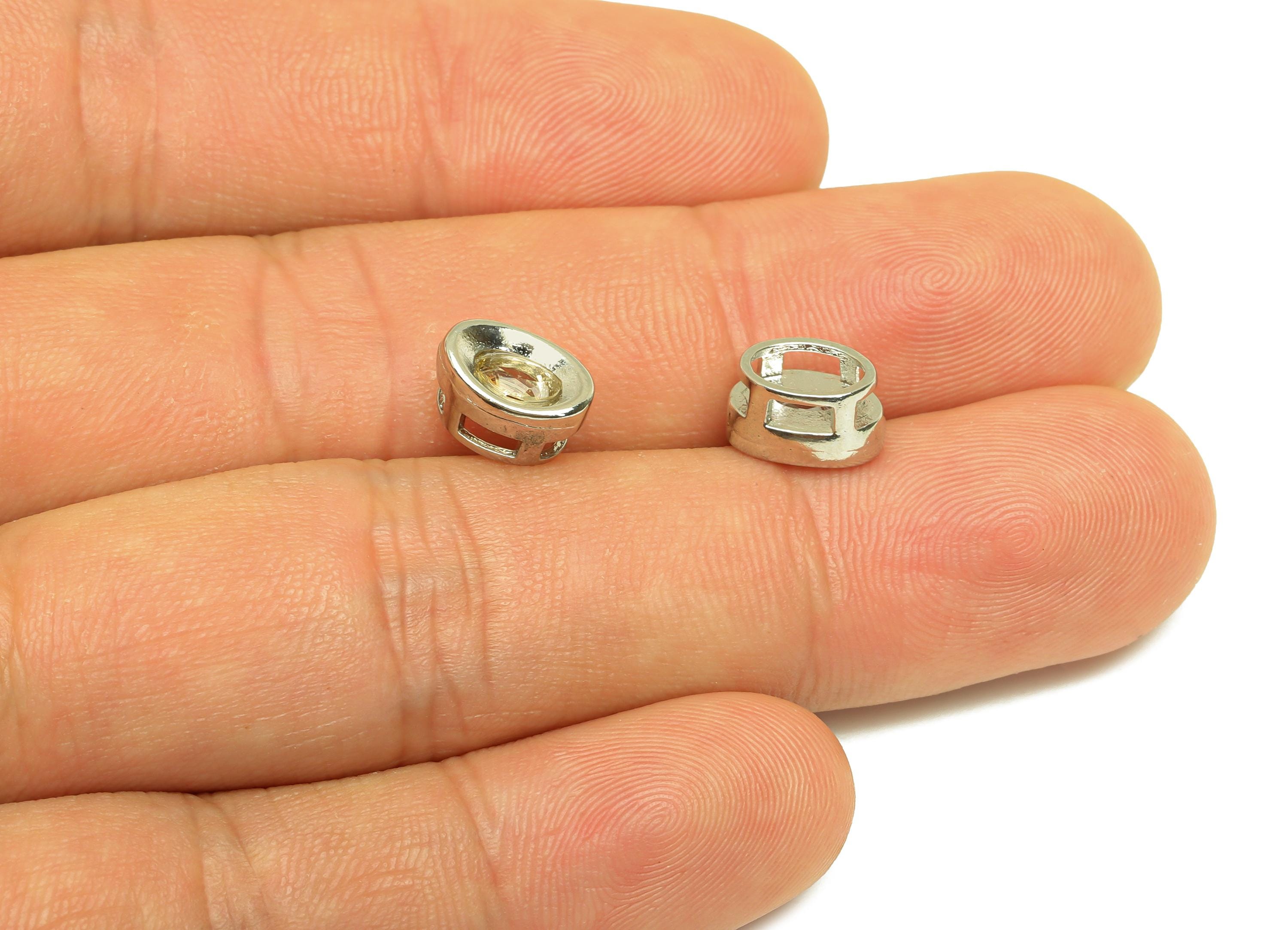 Brass Oval Bead - Brass Citrine Earring Charm - Brass Citrine Bead Bracelet Charm - Silver Tone Plating - 9.57x6.41x5.66mm - RGP7236 - DOMEDBAZAAR