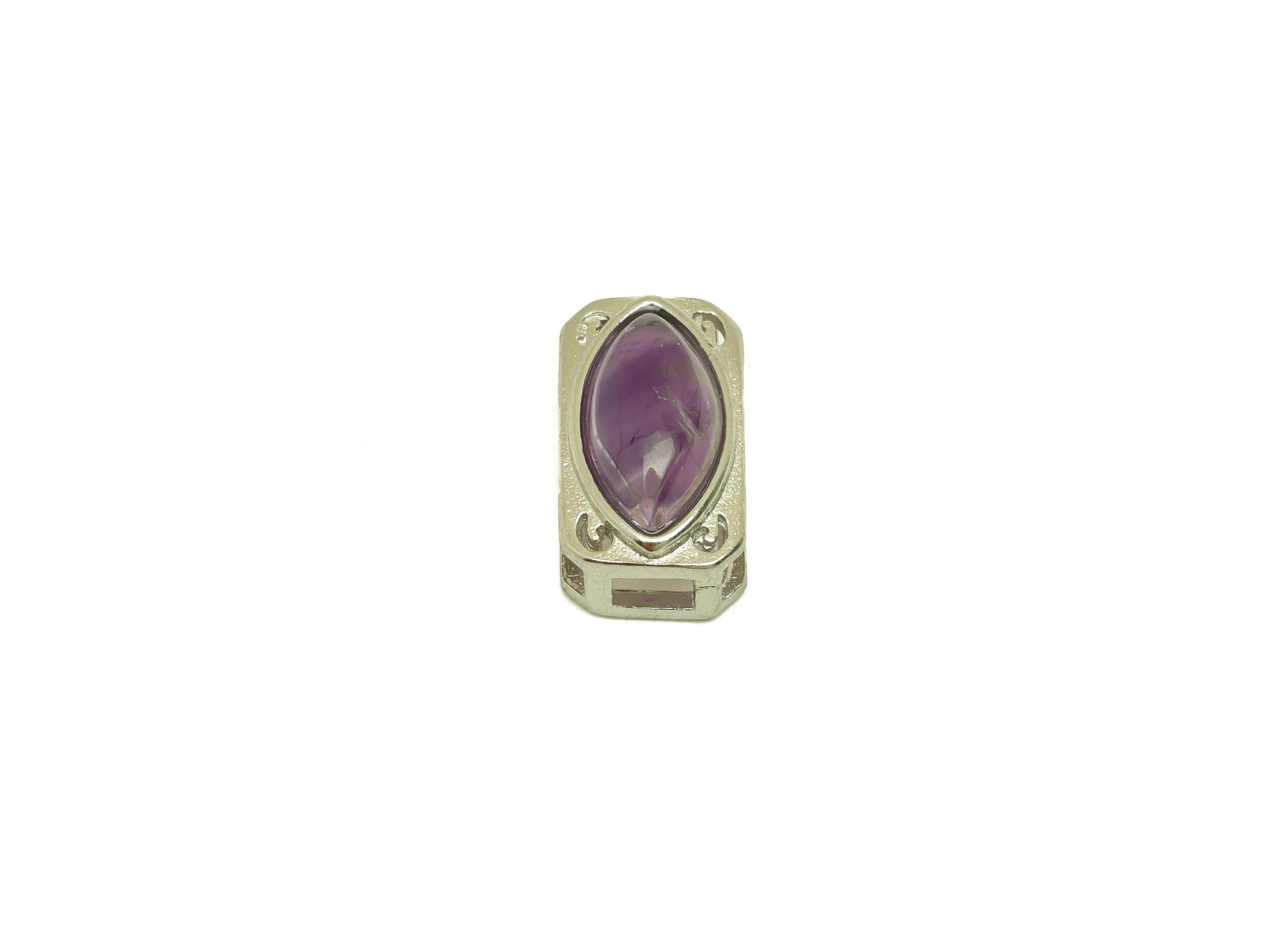 Brass Marquise Bead - Brass Amethyst Earring Charm - Brass Rectangle Bead Bracelet Charm - Silver Tone Plating - 12.86x7.22x7.12mm - RGP7237 - DOMEDBAZAAR