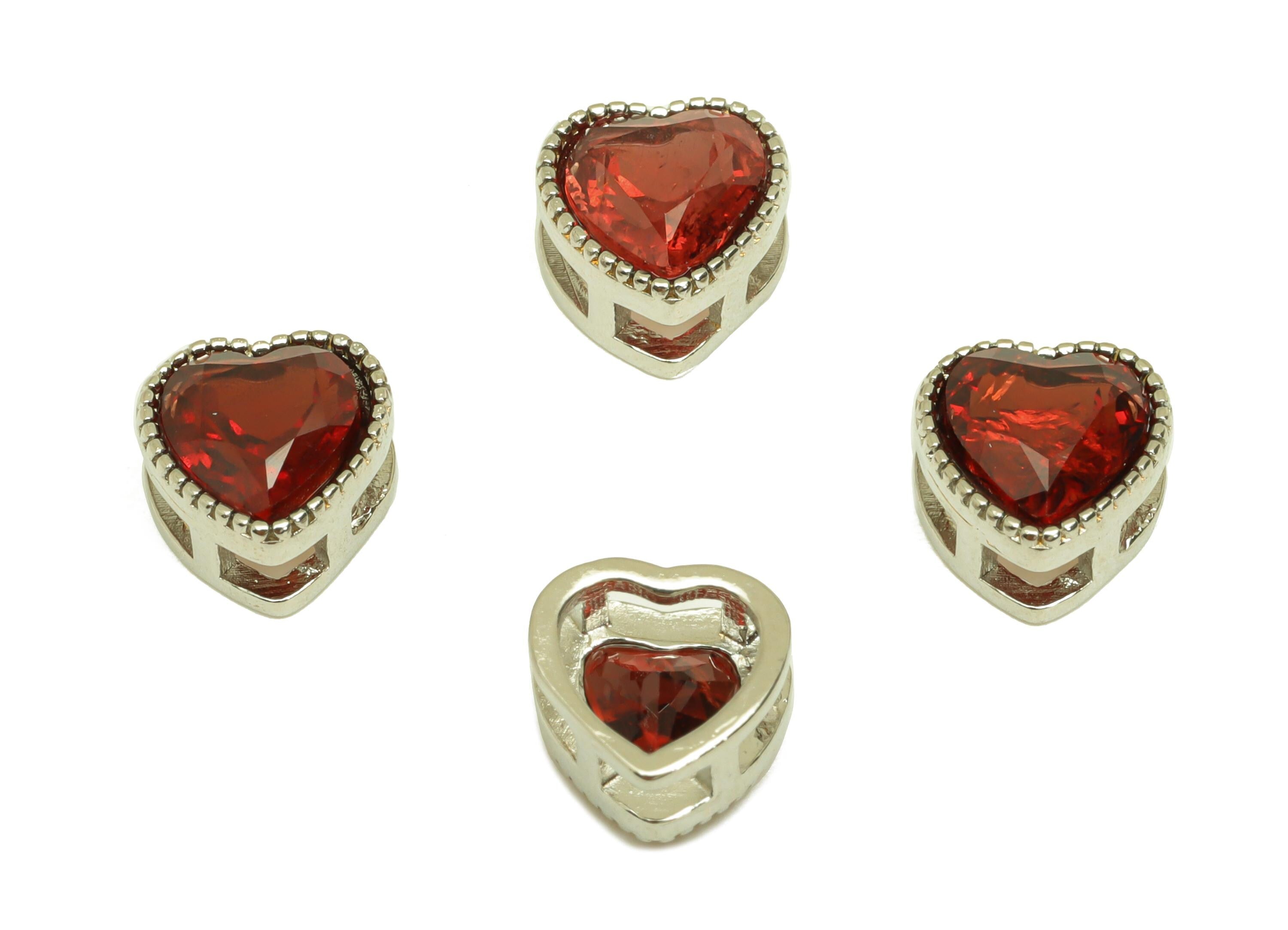 Brass Heart Beads - Brass Garent Earring Charm - Brass Red Heart Bead Bracelet Charm - Silver Tone Plating - 7.68x7.68x5.1mm - RGP7238 - DOMEDBAZAAR