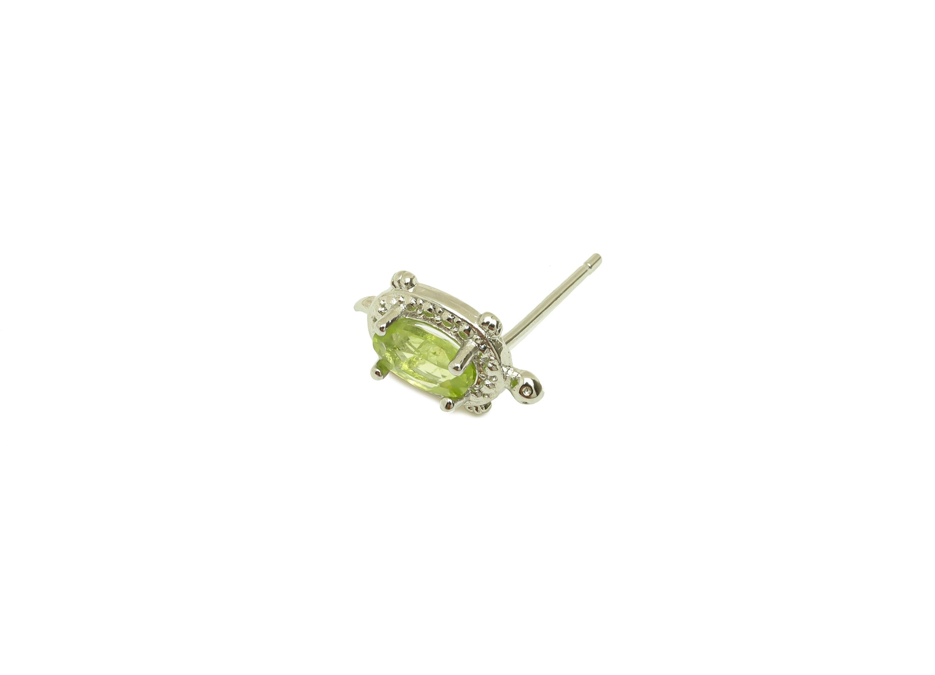 Brass Turtle Earring Stud - Brass Olivine Earring Post - Peridot Earring Post - 925 Silver Stud - Silver Tone Plating - 14x7x0.6mm - RGP7264 - DOMEDBAZAAR