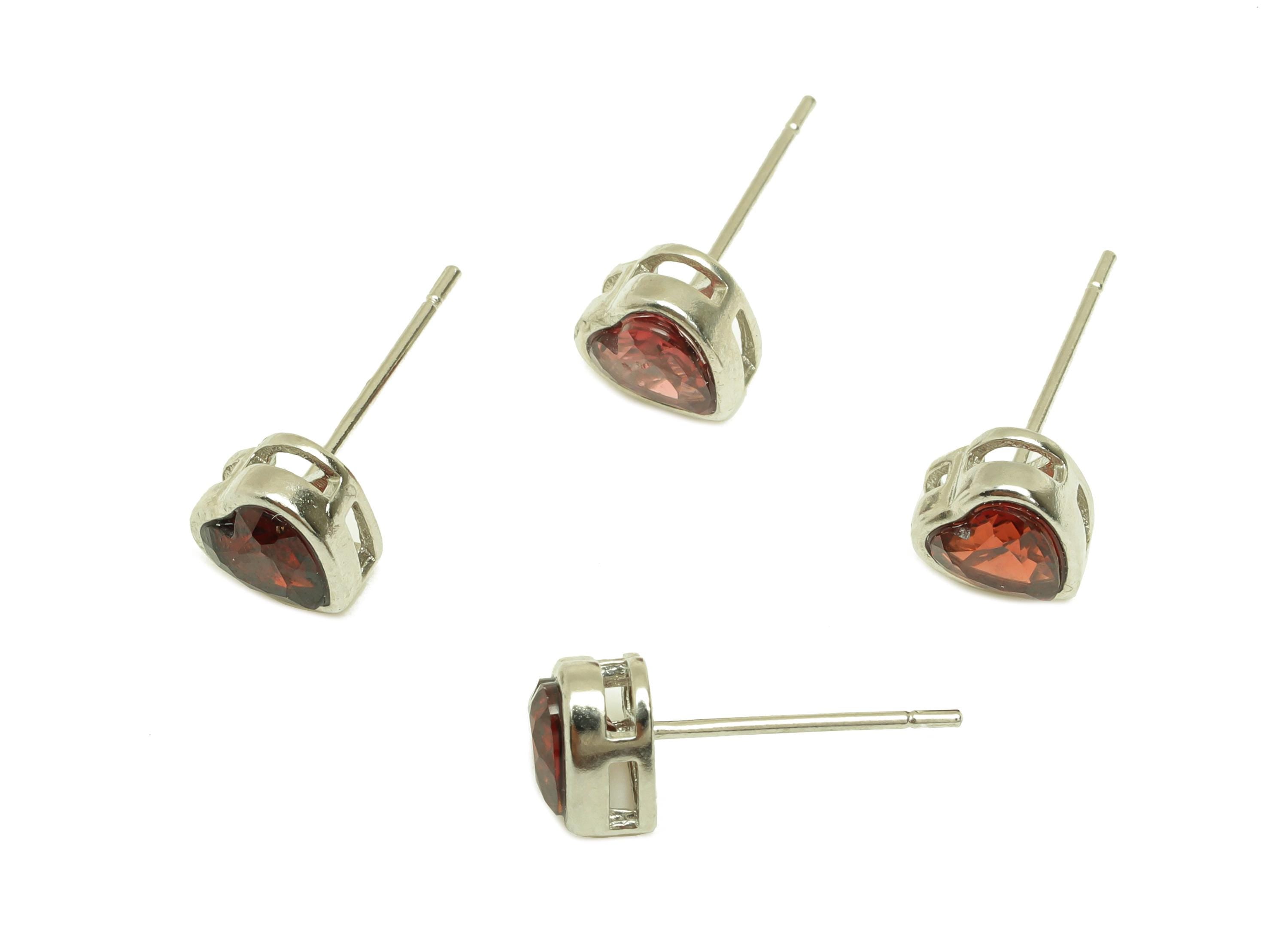 Brass Heart Earring Stud - Brass Garnet Earring Post - Garnet Heart Earring Post - Brass Stud - Silver Tone Plating - 15x6x0.68mm - RGP7254 - DOMEDBAZAAR