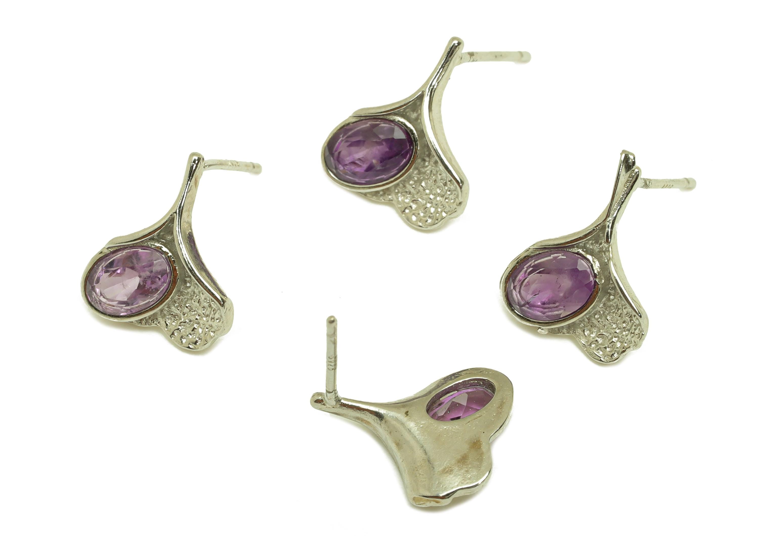 Brass Ginkgo Earring Stud - Brass Leaf Earring Post - Amethyst Earring Post - 925 Silver Stud - Silver Tone Plating - 14x10x0.68mm - RGP7246 - DOMEDBAZAAR