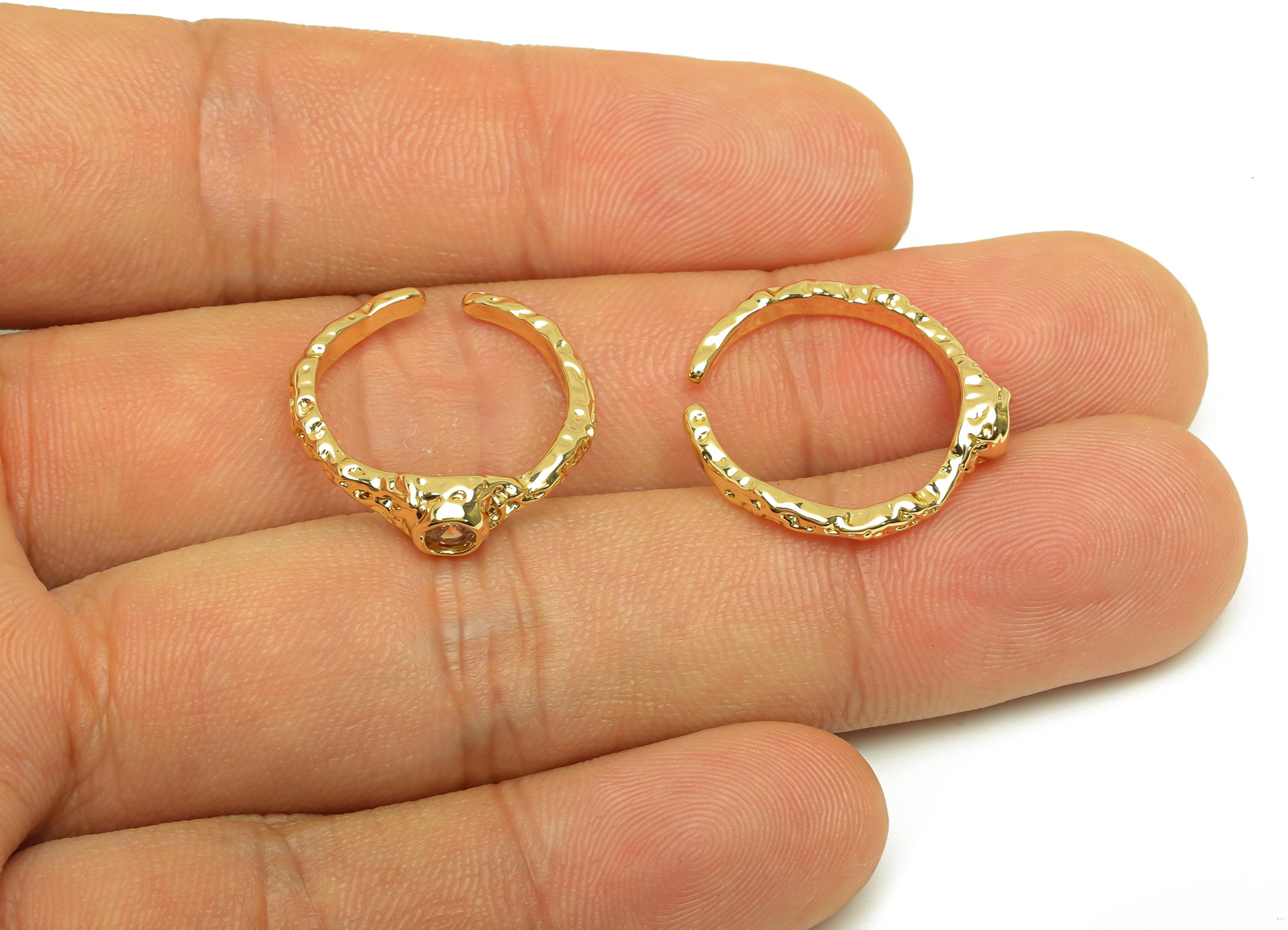 Brass Open Round Ring - Open Circle Hammered Zircon Hoop Ring - Gold CZ Adjustable Ring - 18K Real Gold Plating - 19.6x20.9x4.84mm - RGP7664 - DOMEDBAZAAR