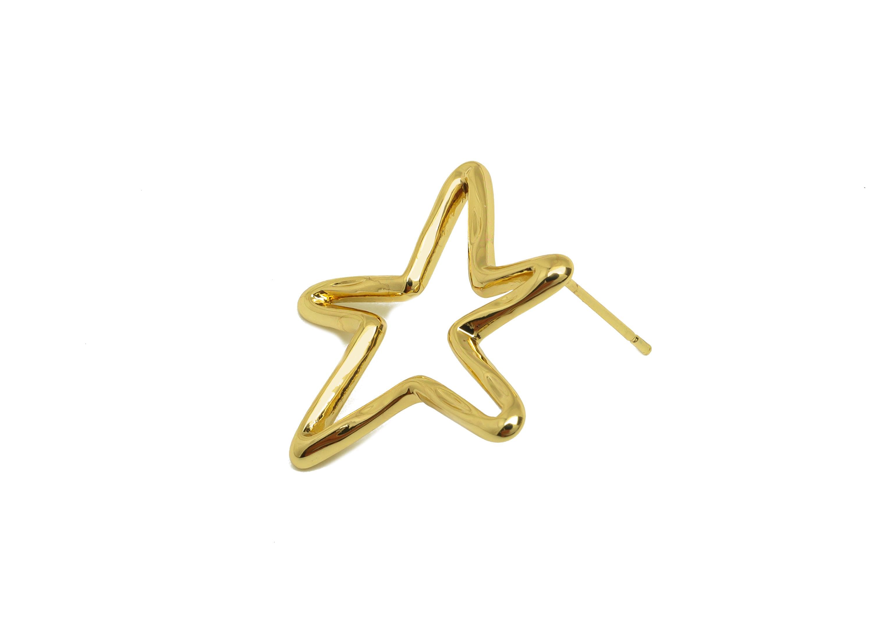 Brass Star Earring Stud - Textured Star Earring Post - Brass Star Wire Earring Post - 18K Real Gold Plating - 26.47x25.77x1.81mm - RGP7813 - DOMEDBAZAAR