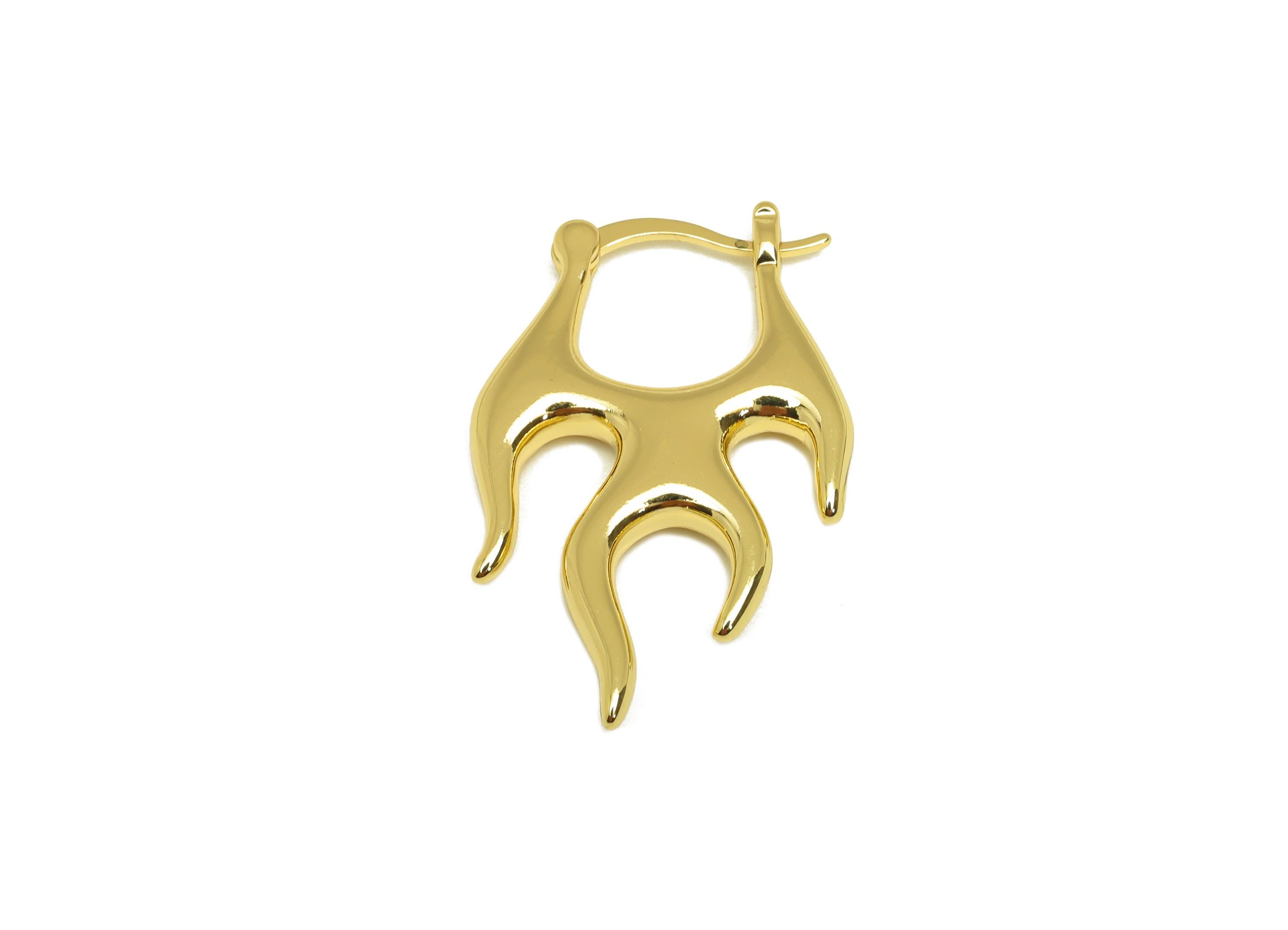 Brass Flame Hoop Earrings - Flame Gold Huggie Hoop Earring Clasp - Textured Flame Ear - 18K Real Gold Plating - 29.63x19.14x0.68mm - RGP7585 - DOMEDBAZAAR
