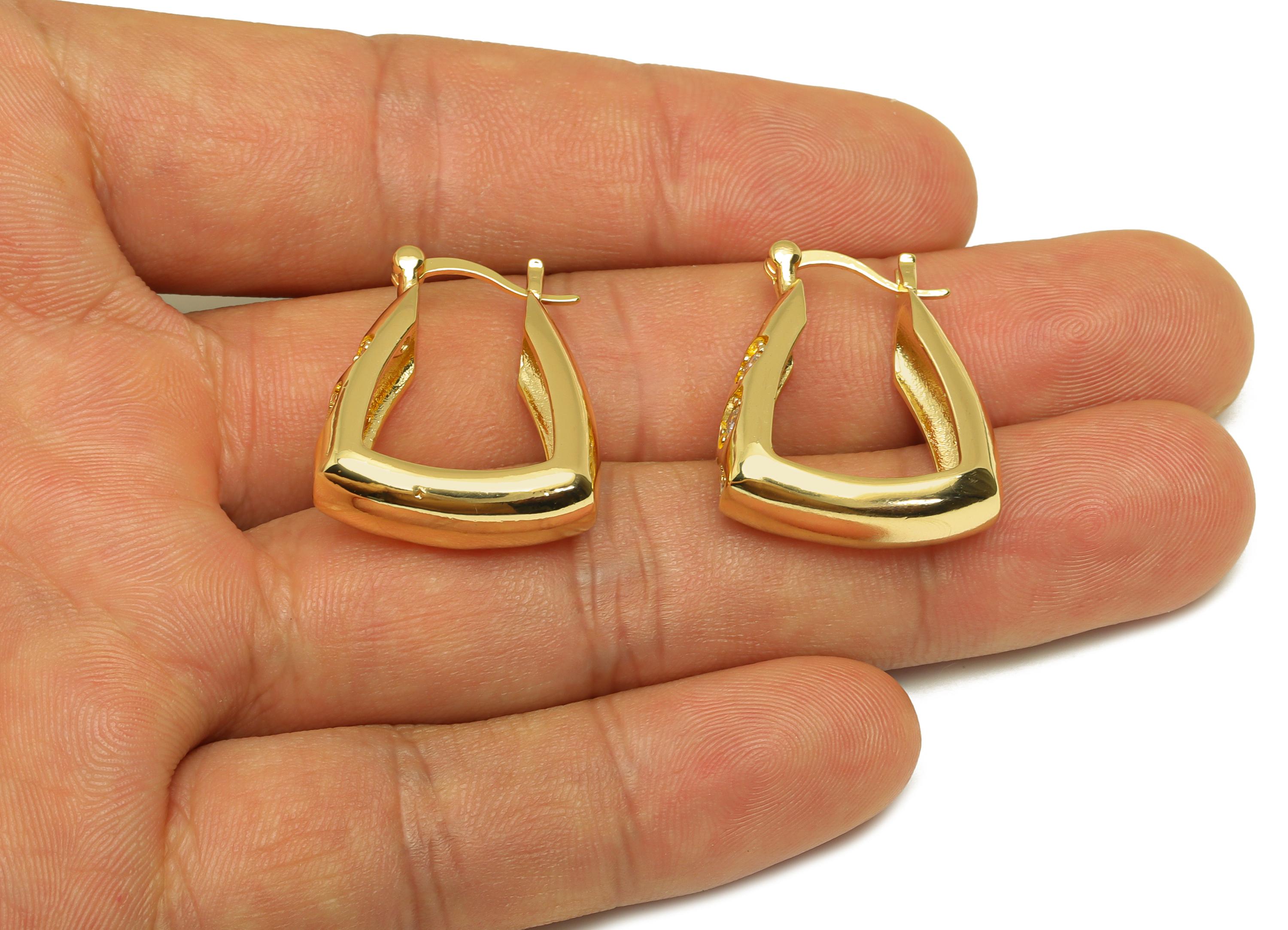 Brass Basket Hoop Earring - Gold Geometric Zircon Huggie Earrings - Basket Hoop Earrings - 18K Real Gold Plated - 25.3x20.95x0.67mm- RGP7586 - DOMEDBAZAAR