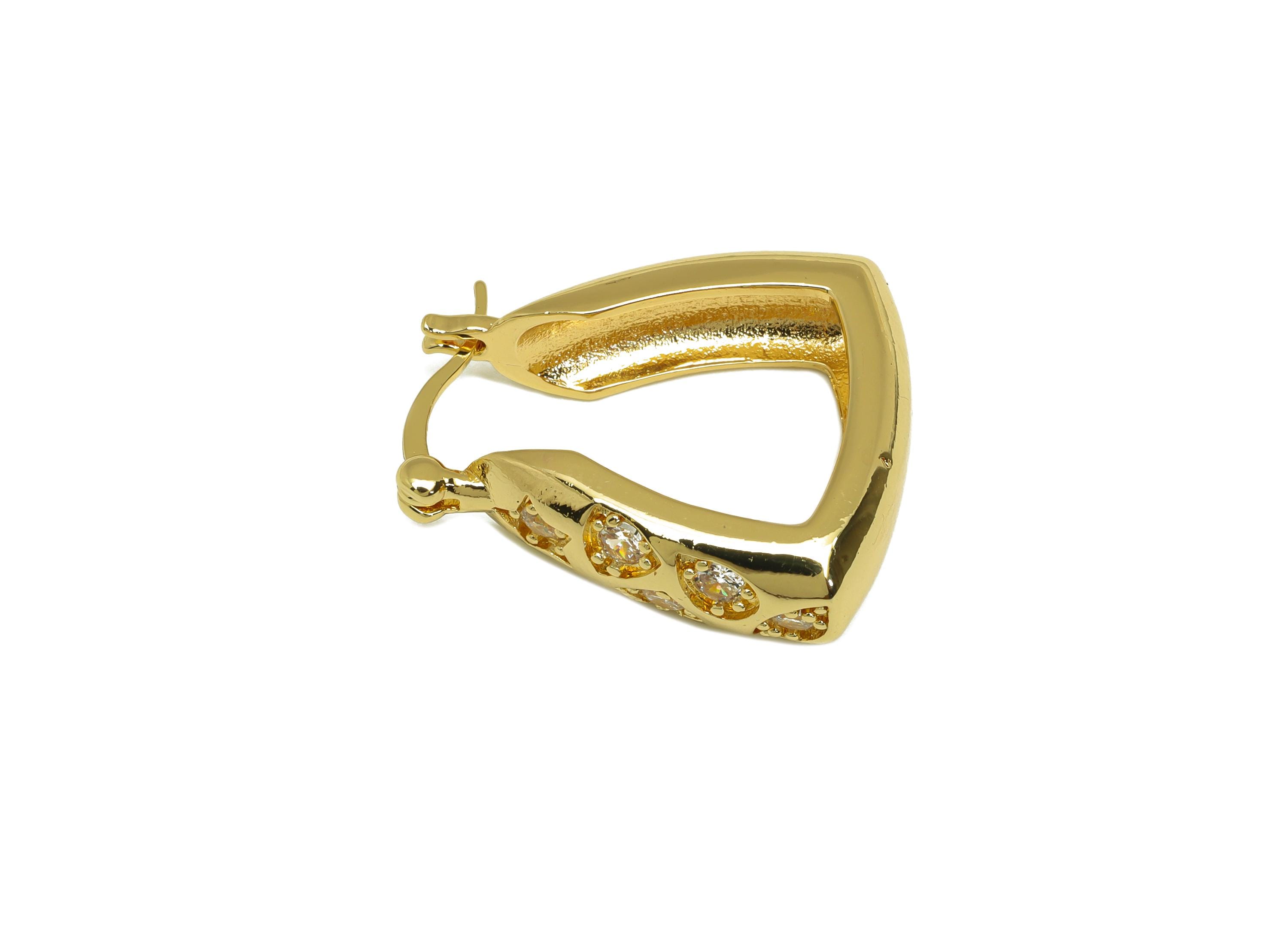Brass Basket Hoop Earring - Gold Geometric Zircon Huggie Earrings - Basket Hoop Earrings - 18K Real Gold Plated - 25.3x20.95x0.67mm- RGP7586 - DOMEDBAZAAR