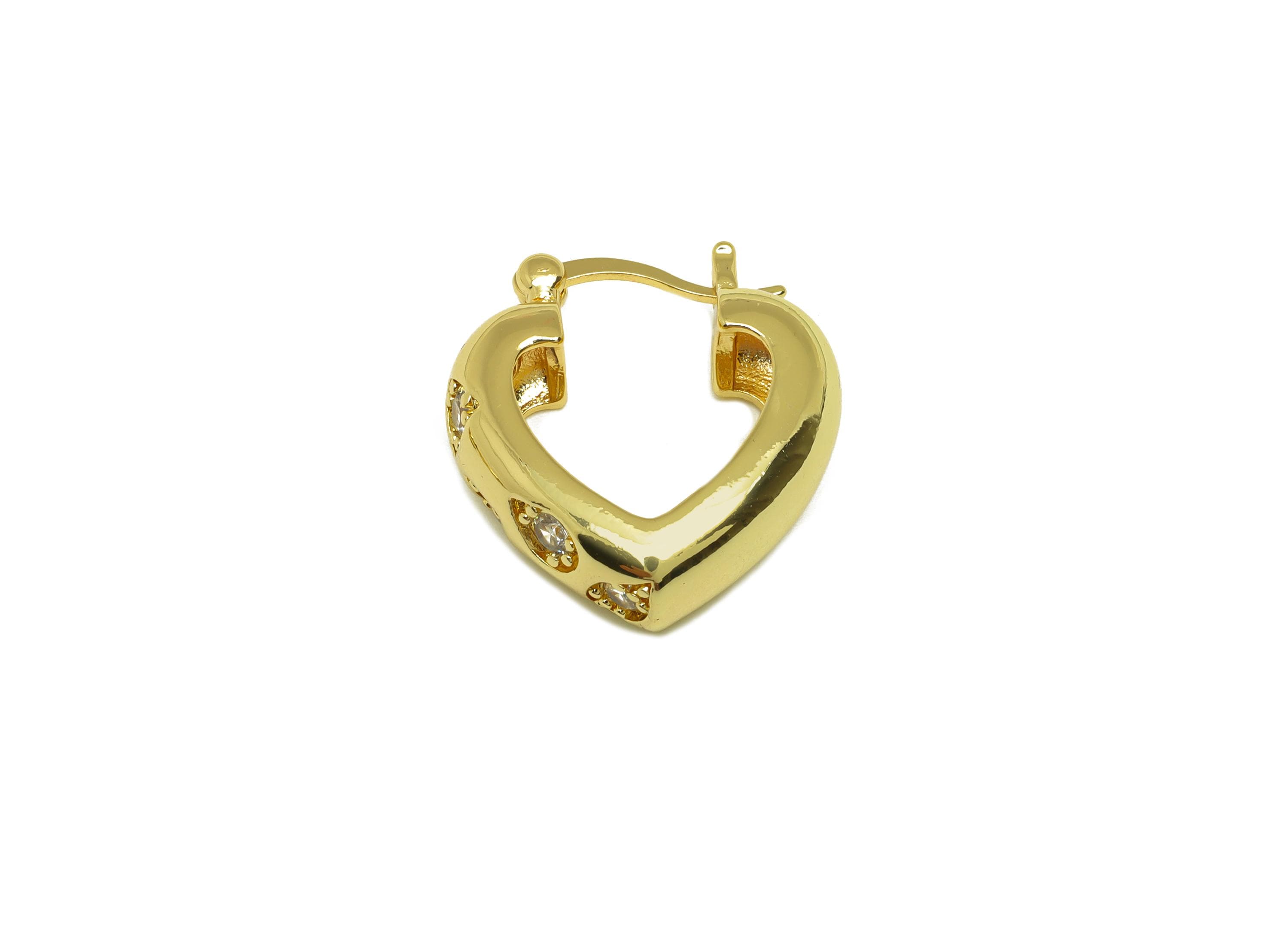 Brass Heart Hoop Earring - Gold Geometric Zircon Huggie Earrings - Heart Hoop Earrings - 18K Real Gold Plated - 22.02x20.4x0.71mm - RGP7588 - DOMEDBAZAAR