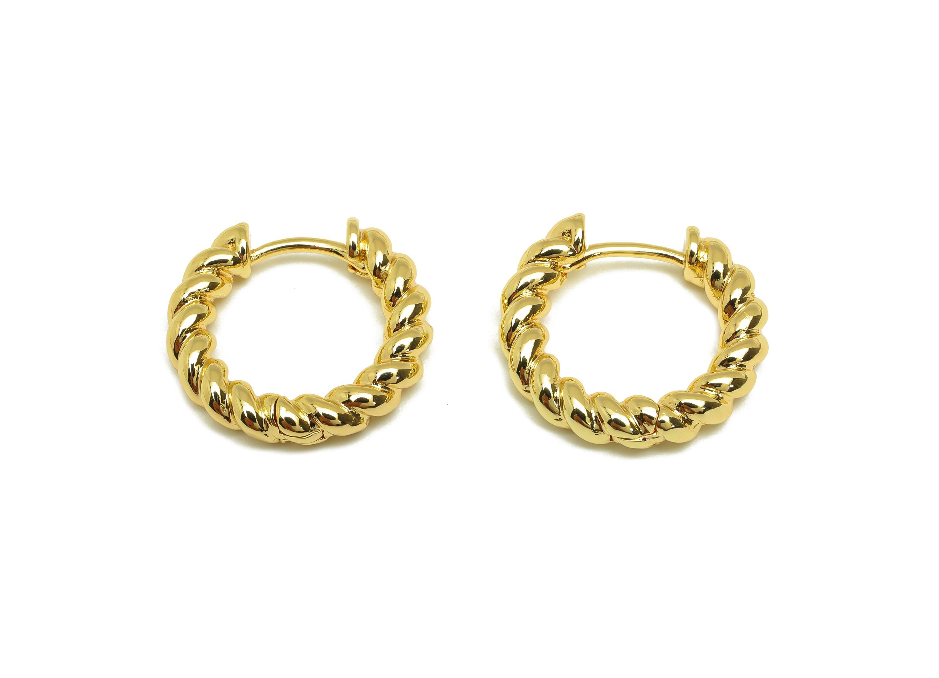 Brass Chain Hoop Earring - Gold Huggie Hoop Earring Clasp - Rope Chian Hoop Earring - 18K Real Gold Plating - 21x20x4.25mm - RGP7836 - DOMEDBAZAAR