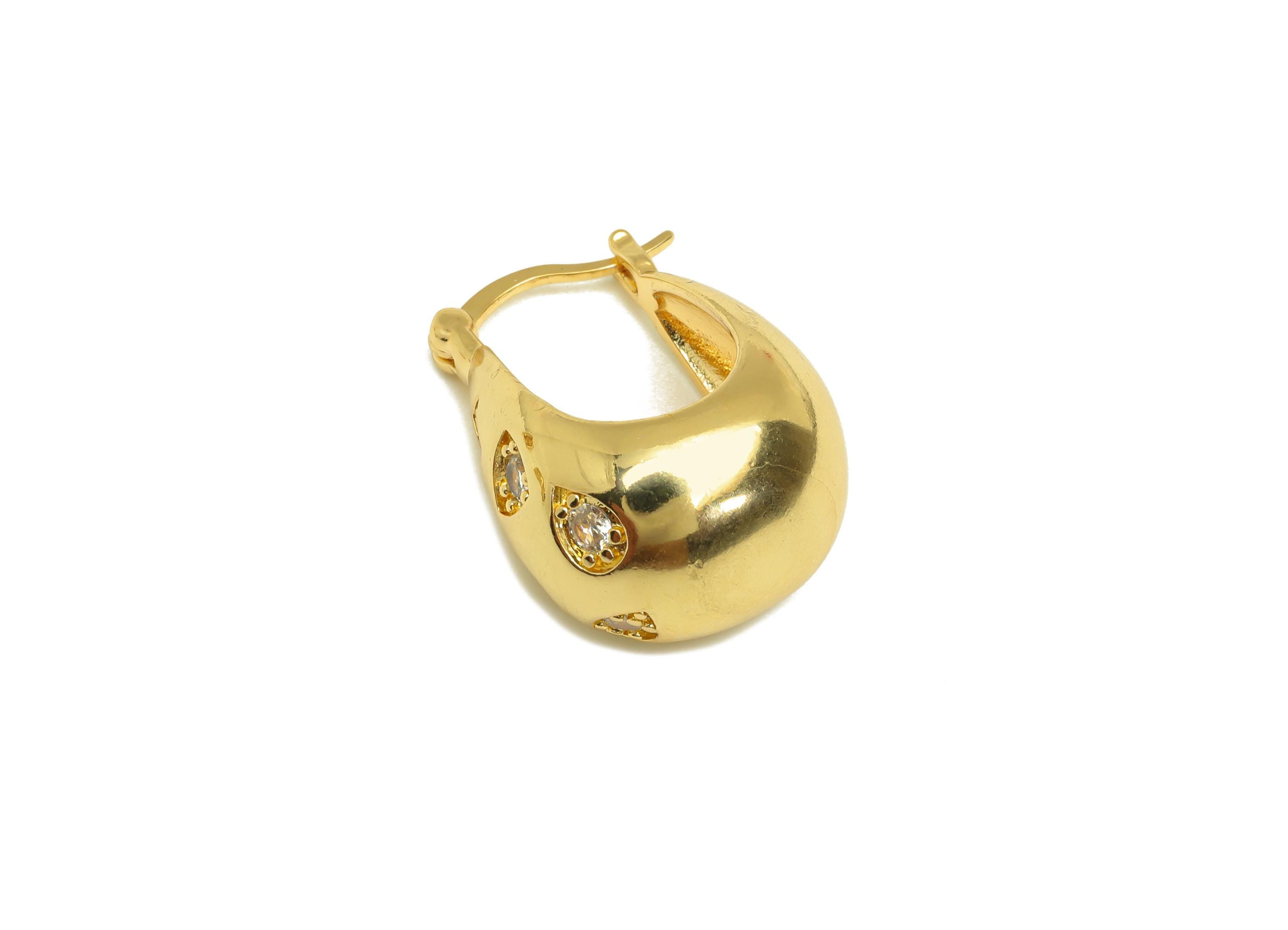 Brass Basket Hoop Earring - Gold Geometric Zircon Huggie Earring - Basket Hoop Earrings - 18K Real Gold Plated - 23.97x17.37x0.68mm- RGP7589 - DOMEDBAZAAR