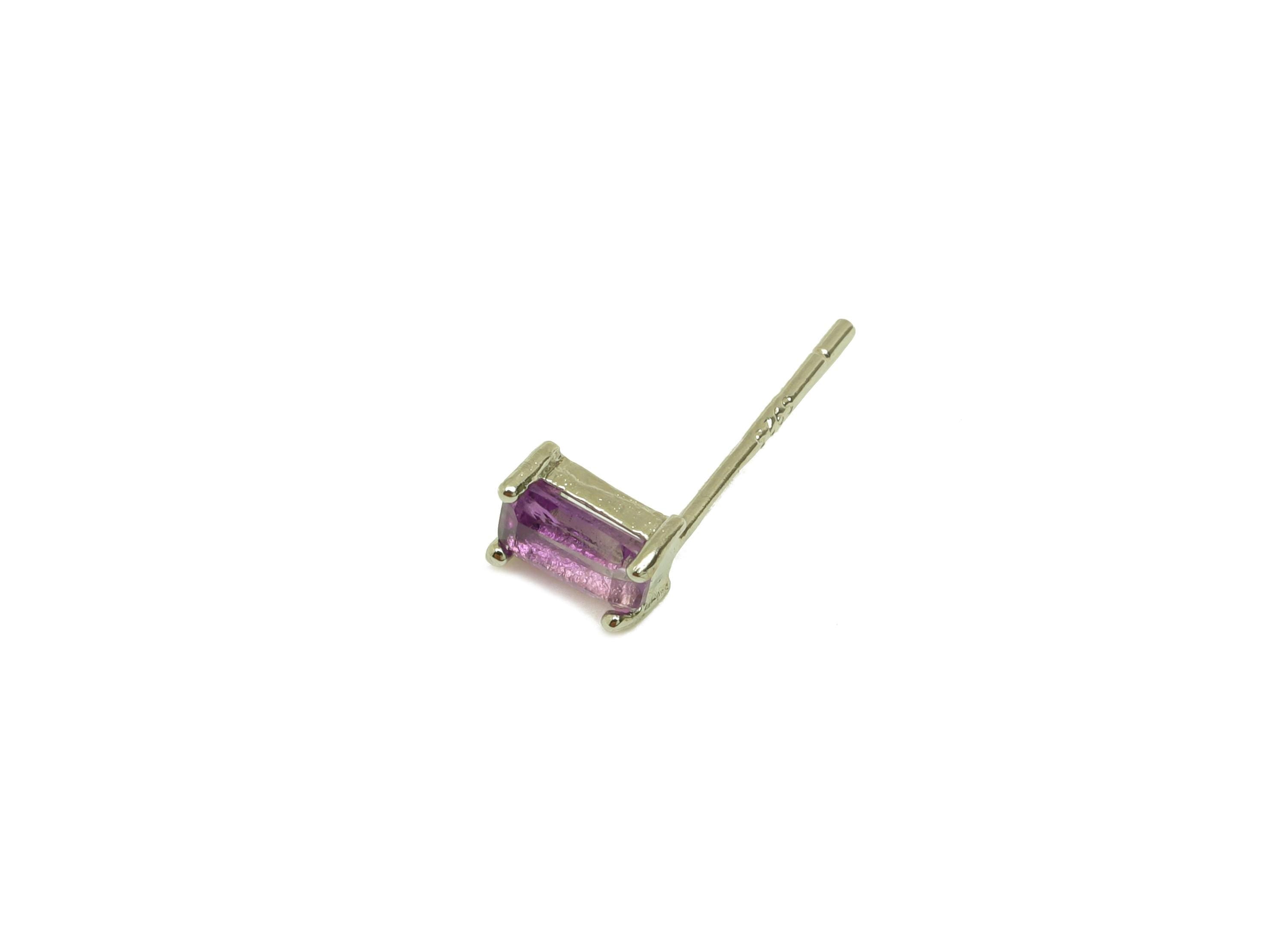 Brass Rectangle Earring Stud - Geometry Earring Post - Amethyst Earring Post - 925 Silver Stud - Silver Tone Plating - 13x3x0.71mm - RGP7242 - DOMEDBAZAAR