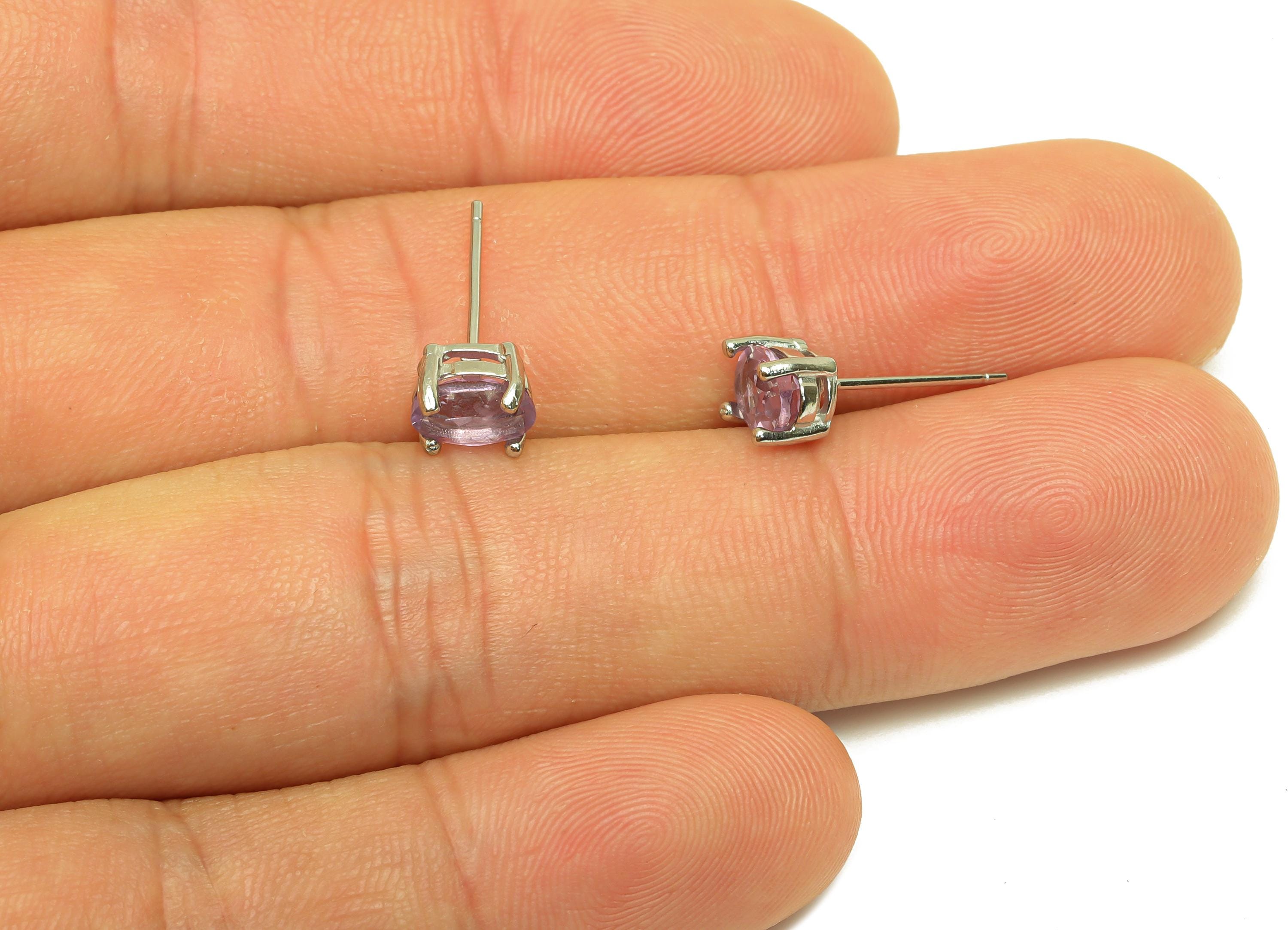 Brass Oval Earring Stud - Brass Geometry Earring Post - Amethyst Earring Post - Brass Stud - Silver Tone Plating - 17.06x5x0.69mm - RGP7253 - DOMEDBAZAAR