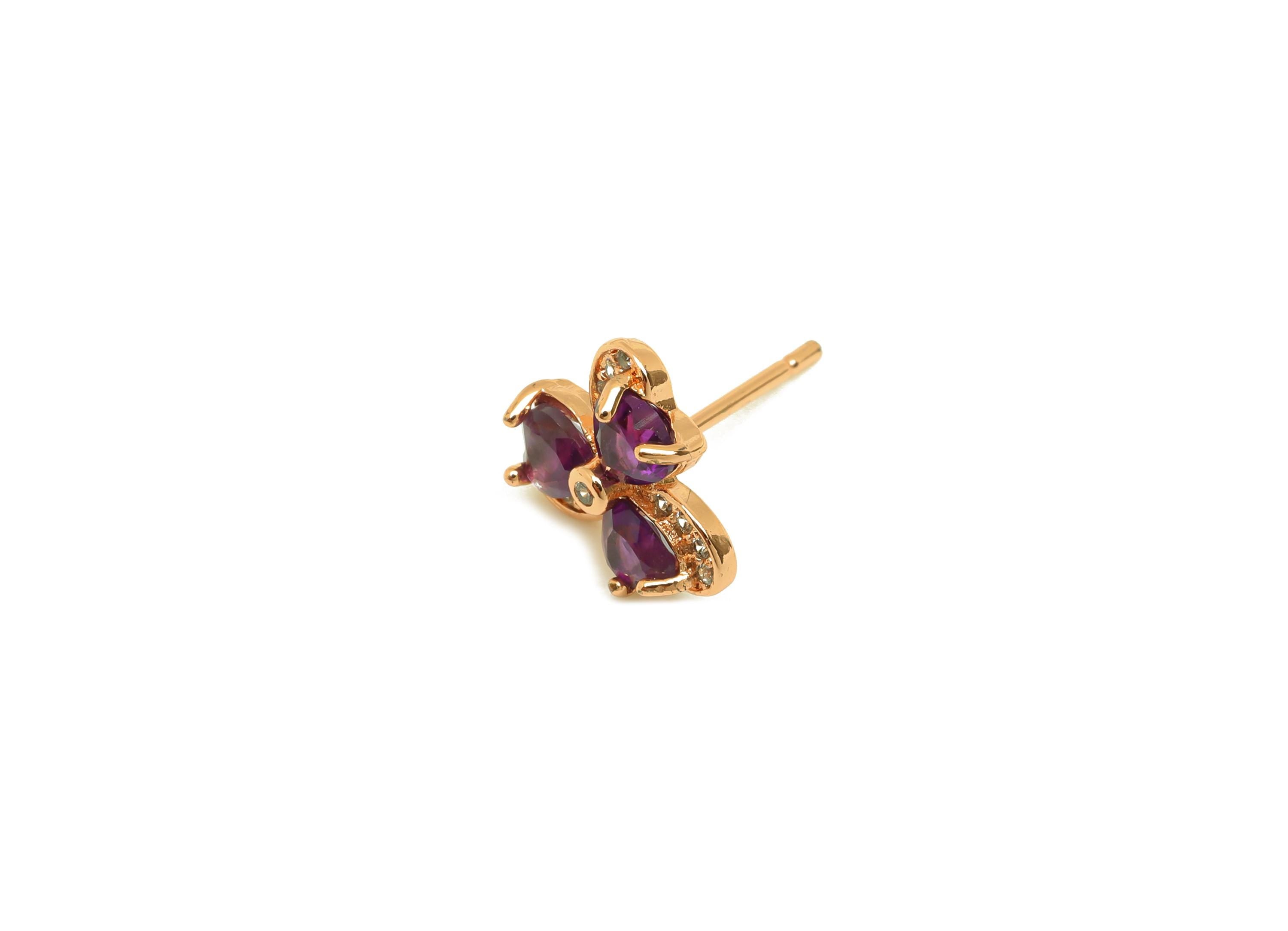 Brass Heart Earring Stud - Brass Amethyst Earring Post - Brass Gold Rose Earring Post - 18K Real Rose Gold Plating - 15x10x1mm - RGP7240 - DOMEDBAZAAR