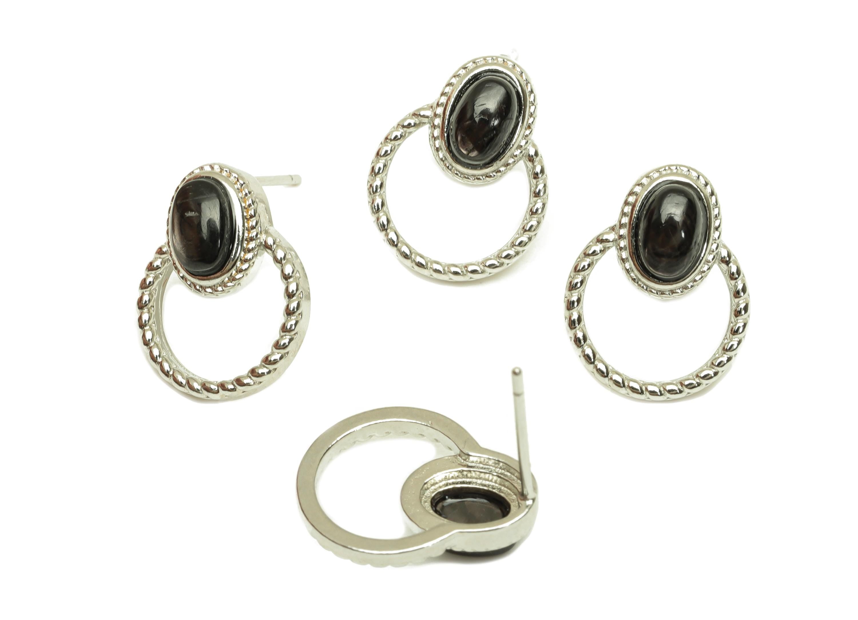 Brass Round Earring Stud - Brass Oval Earring Post - Hyperstheme Earring Post - Brass Stud - Silver Tone Plating - 16.4x11.9x0.6mm - RGP7257 - DOMEDBAZAAR