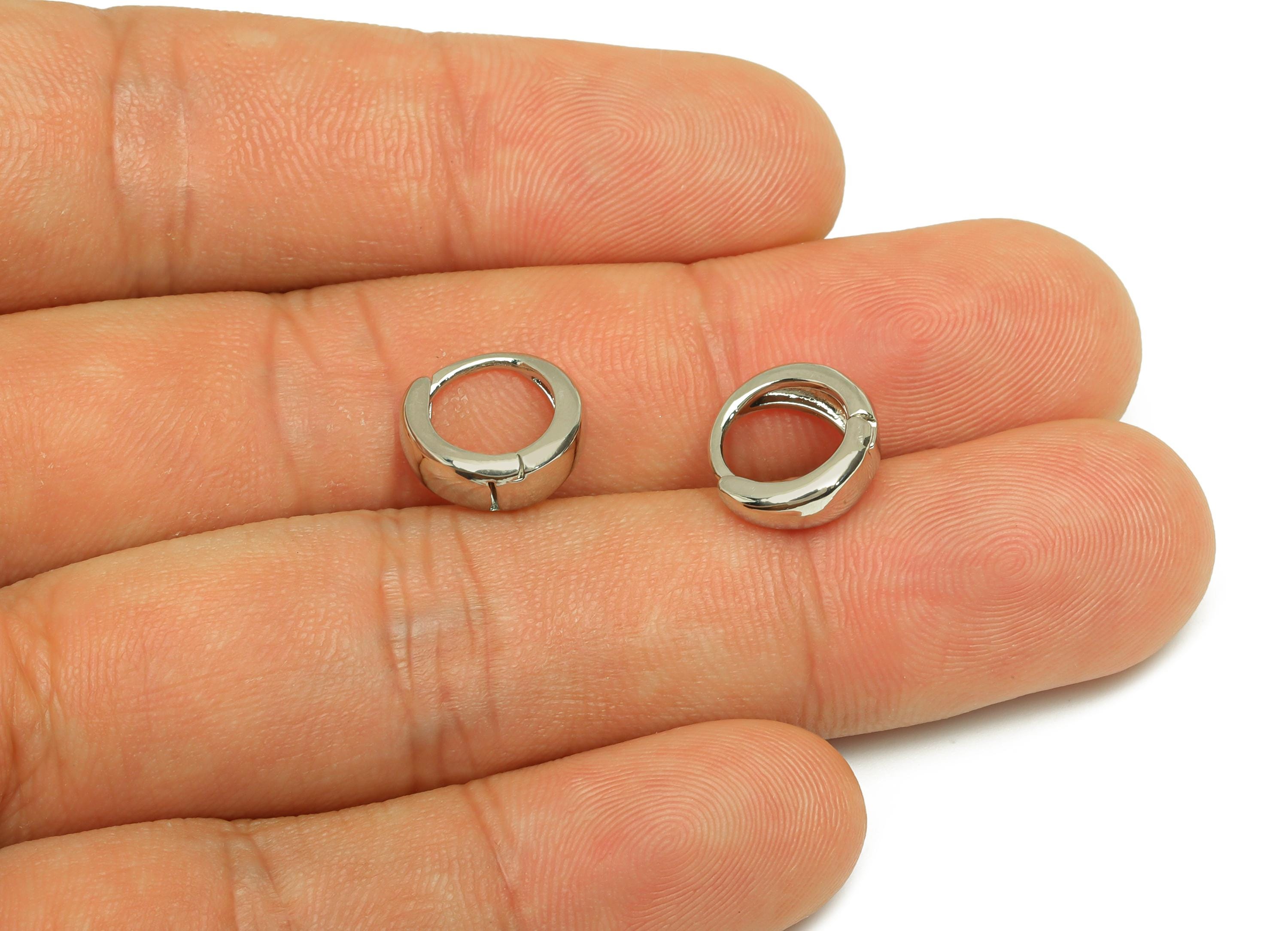 Brass Hoop Earring - Brass Silver Round Hoop Earring - Brass Thick Huggie Hoop Earring - 18K Real White Gold Plating - 11.2x10x5mm - RGP7820 - DOMEDBAZAAR