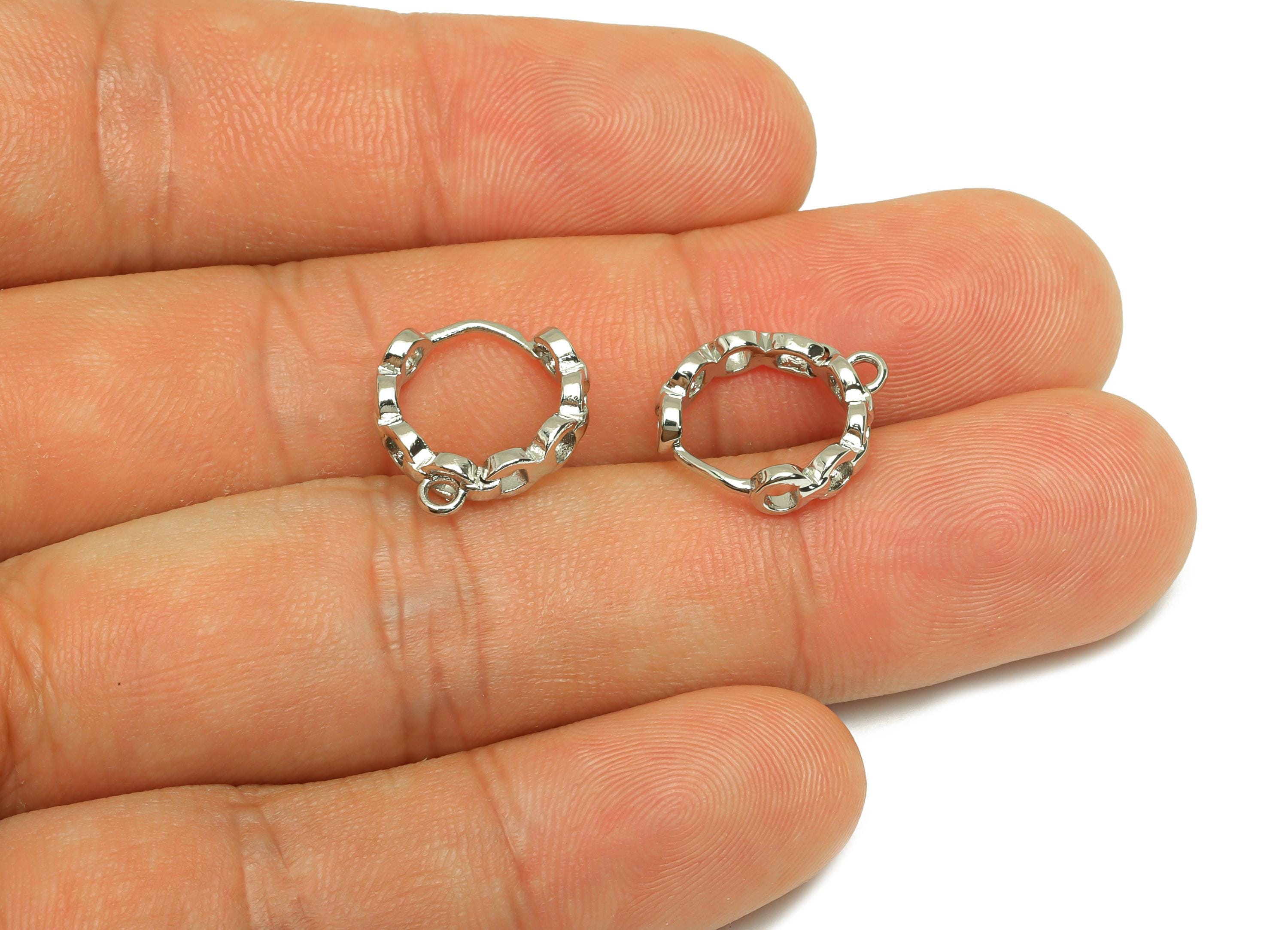 Brass Hoop Earring - Brass Round Hoop Earring - Chain Huggie Hoop Earring With Loop - 18K Real White Gold Plating - 15x13.18x3mm - RGP7798 - DOMEDBAZAAR