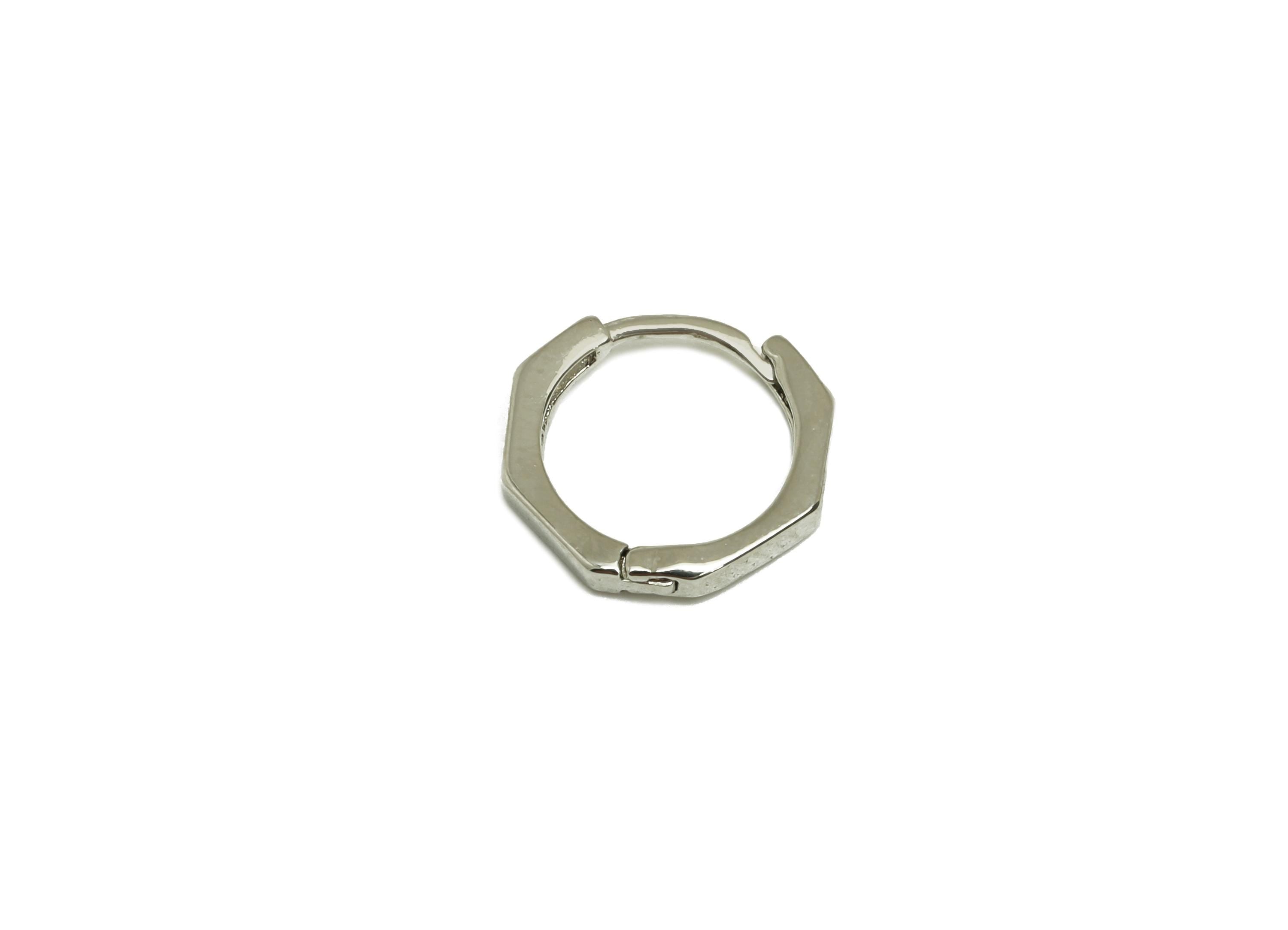 Brass Hoop Earring - Brass Octagon Hoop Earring - Geometry Huggie Hoop Earring - 18K Real White Gold Plating - 11.54x11.54x1.74mm - RGP7819 - DOMEDBAZAAR