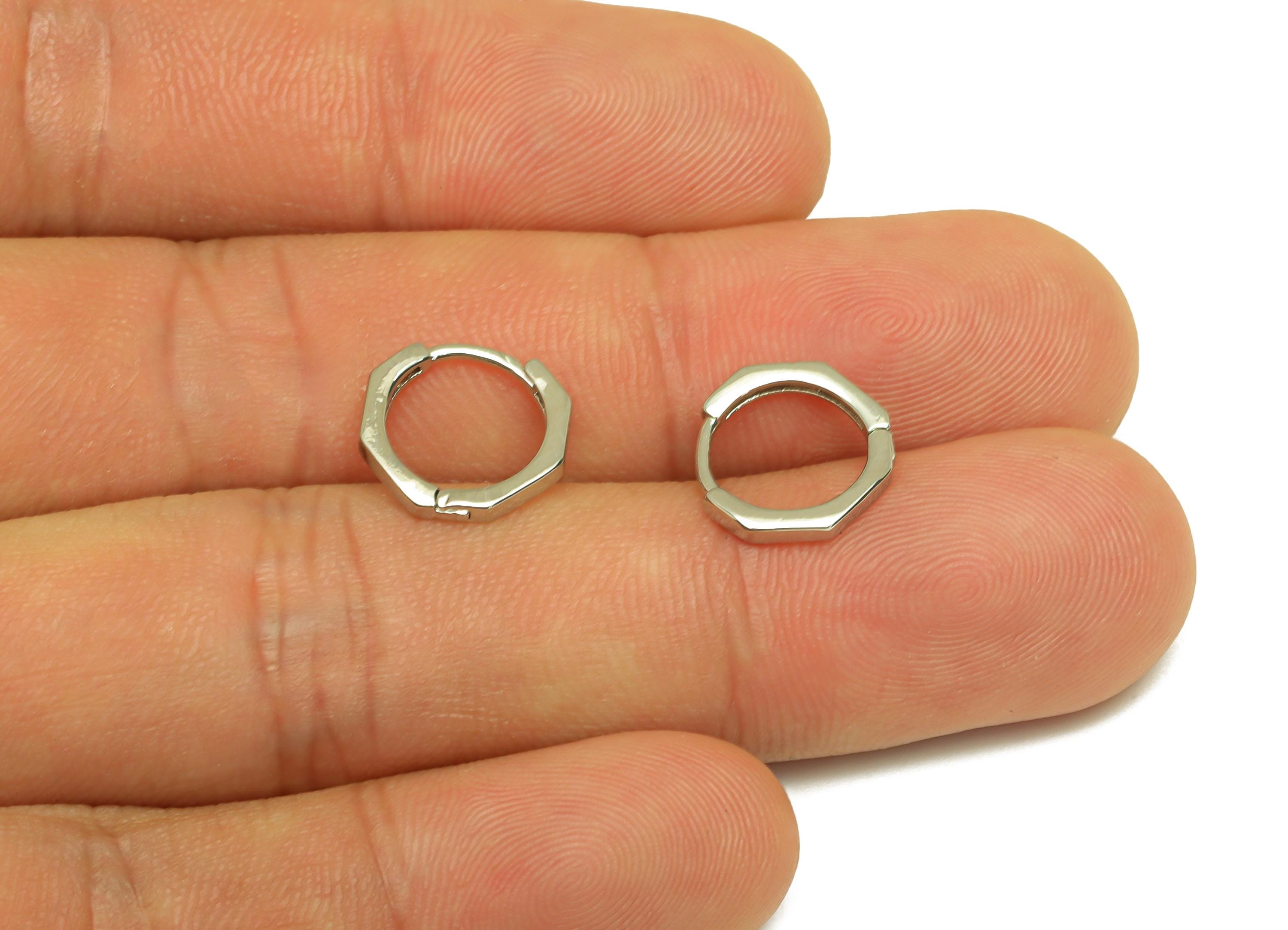 Brass Hoop Earring - Brass Octagon Hoop Earring - Geometry Huggie Hoop Earring - 18K Real White Gold Plating - 11.54x11.54x1.74mm - RGP7819 - DOMEDBAZAAR