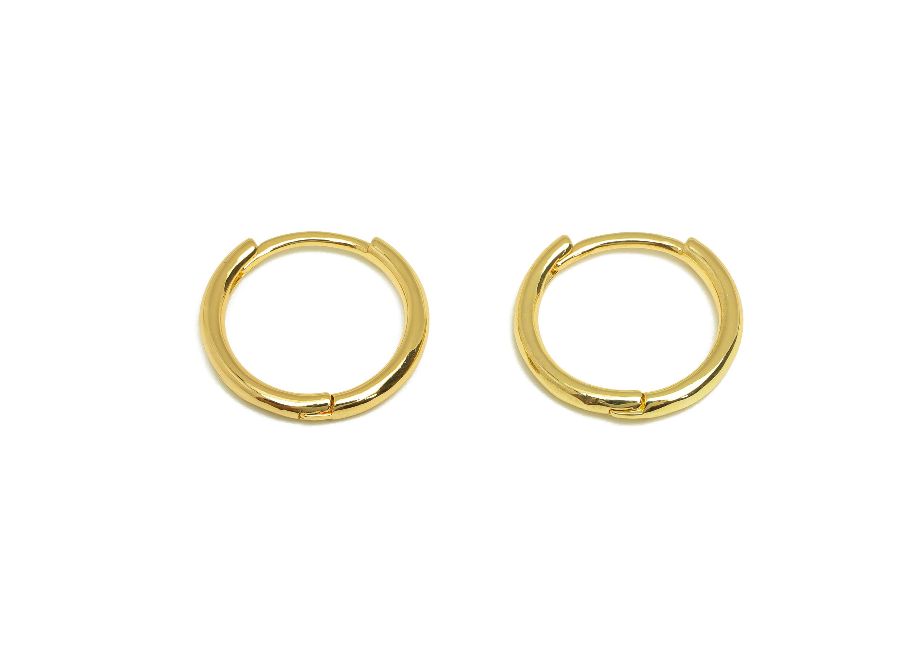 Brass Hoop Earring - Brass Round Hoop Earring - Brass Huggie Hoop Clasp Earring - 18K Real Gold Plating - 17x16x2.03mm - RGP7816 - DOMEDBAZAAR