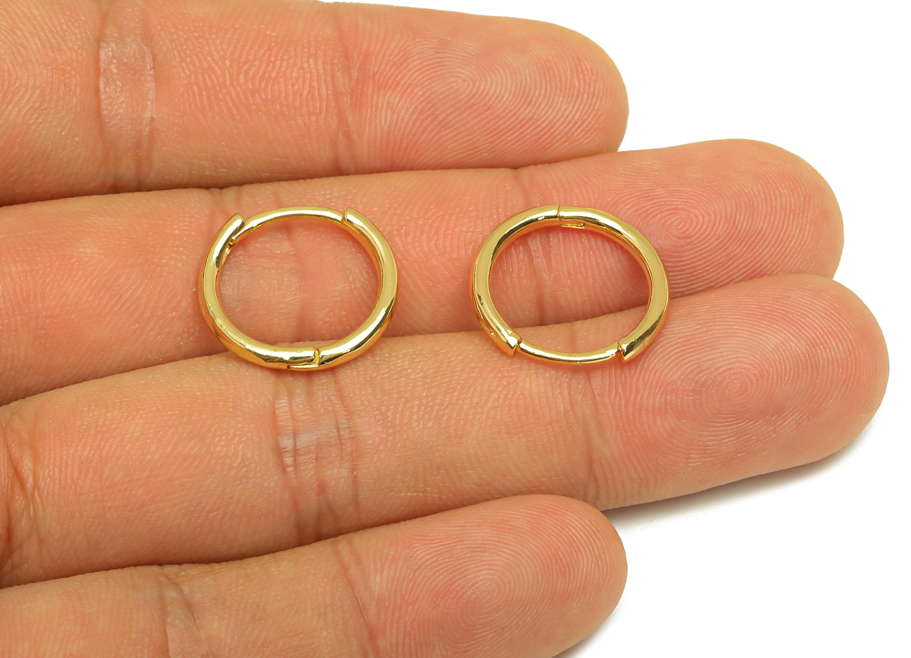 Brass Hoop Earring - Brass Round Hoop Earring - Brass Huggie Hoop Clasp Earring - 18K Real Gold Plating - 17x16x2.03mm - RGP7816 - DOMEDBAZAAR