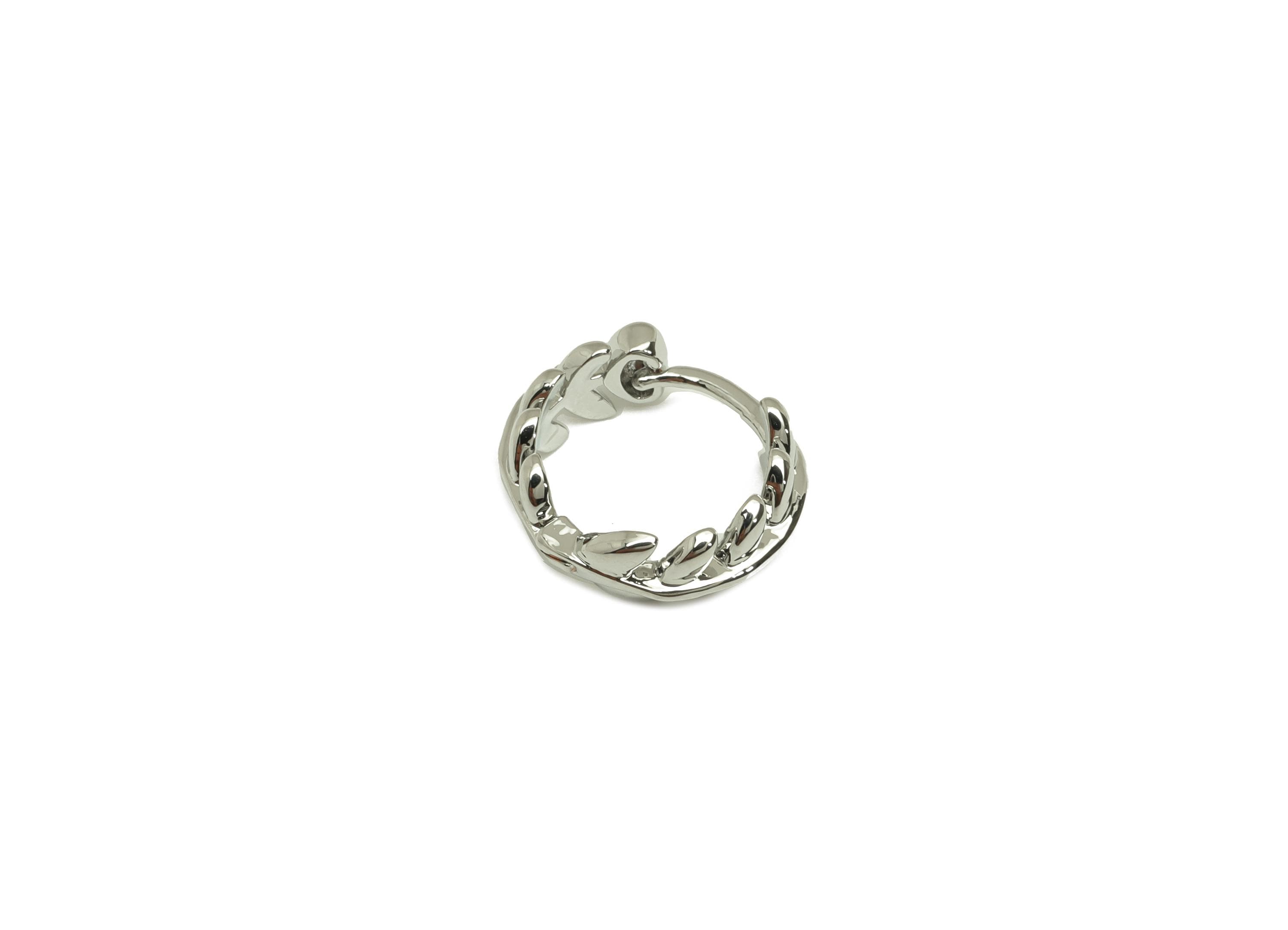 Brass Huggie Hoop Earring - Brass Leaf Earring Clasp - Branch Hoop Clasp Earring - 18K Real White Gold Plating - 12.78x12.57x4.7mm - RGP7821 - DOMEDBAZAAR