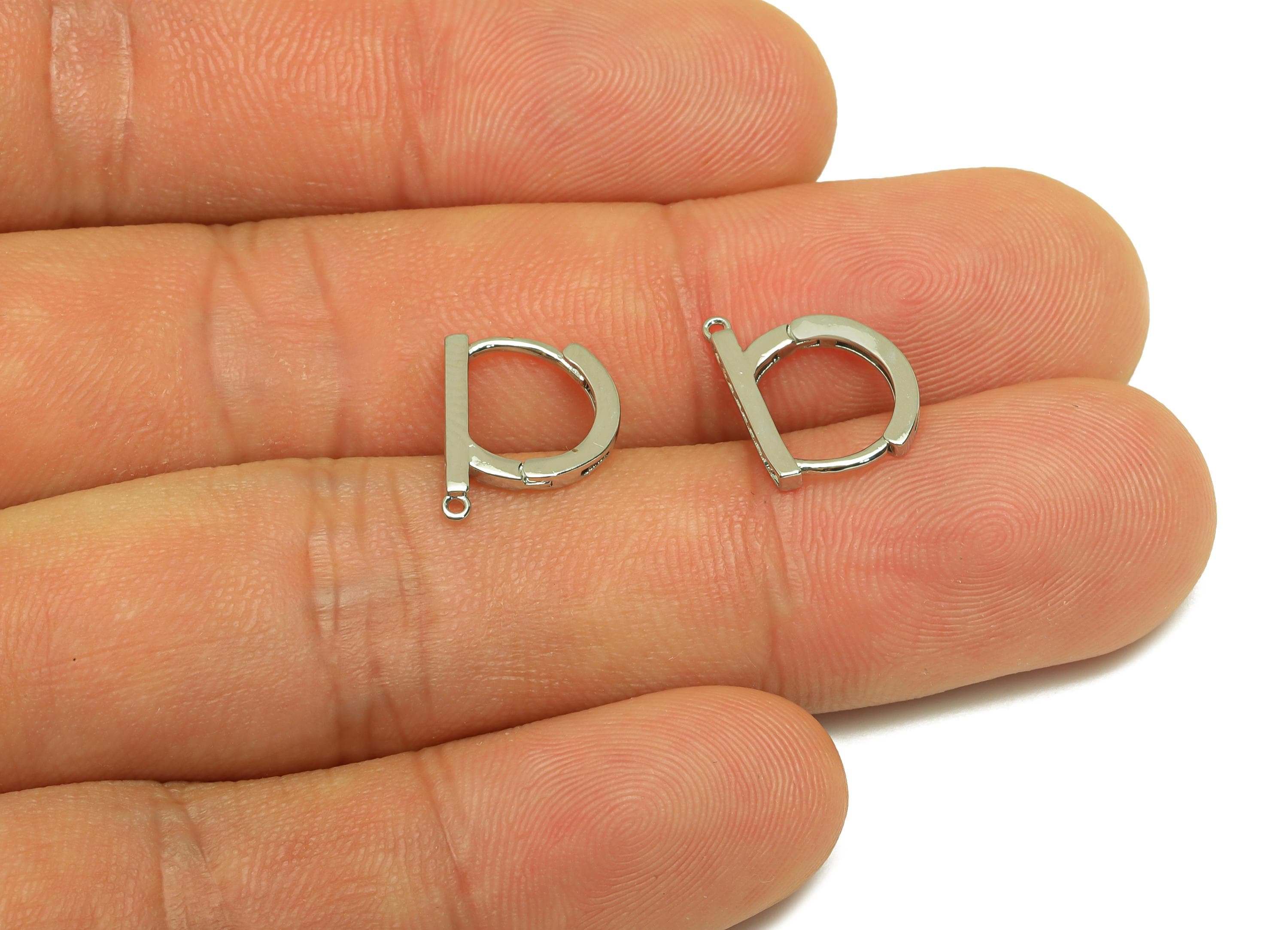 Brass CZ Hoop - Brass Bar Earring Clasp - Brass Zircon Hoop Clasp Earring - Rectangle Bar - 18K Real White Gold Plating - 12x10x1mm -RGP7807 - DOMEDBAZAAR