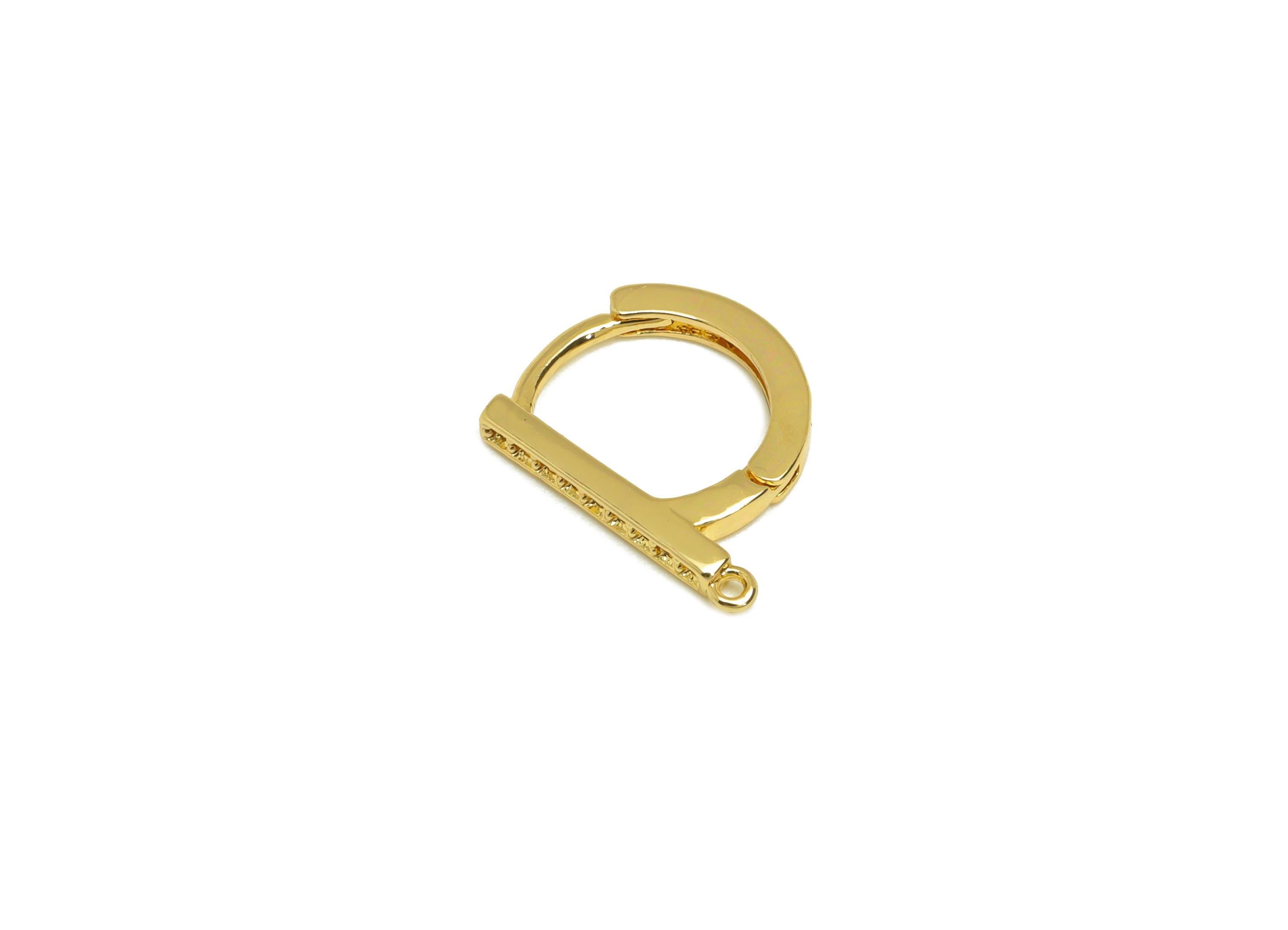Brass CZ Hoop - Brass Bar Earring Clasp - Brass Zircon Hoop Clasp Earring - Rectangle Bar - 18K Real Gold Plating - 12x10x1mm -RGP7818 - DOMEDBAZAAR