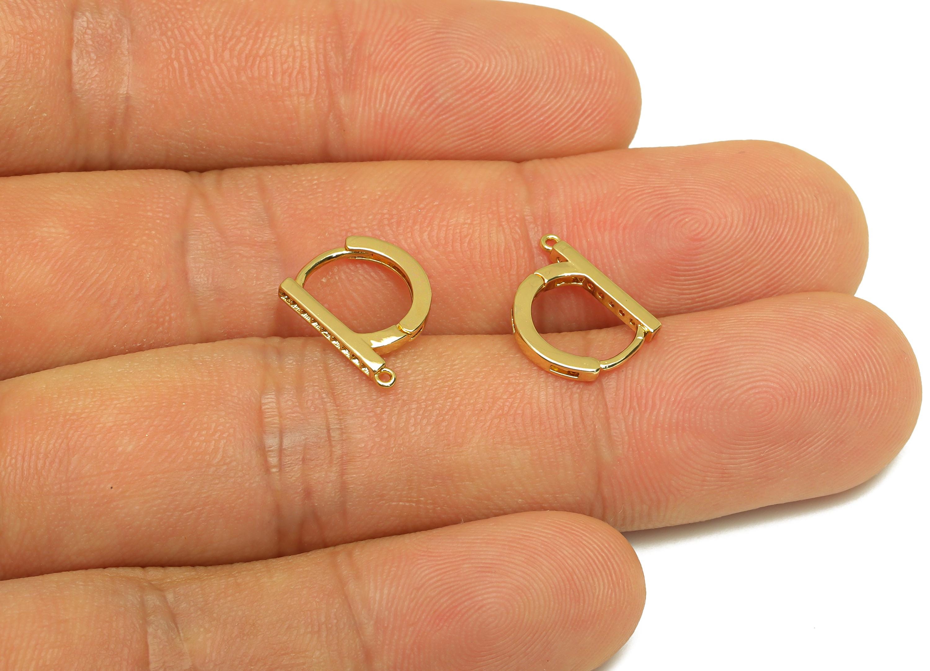 Brass CZ Hoop - Brass Bar Earring Clasp - Brass Zircon Hoop Clasp Earring - Rectangle Bar - 18K Real Gold Plating - 12x10x1mm -RGP7818 - DOMEDBAZAAR