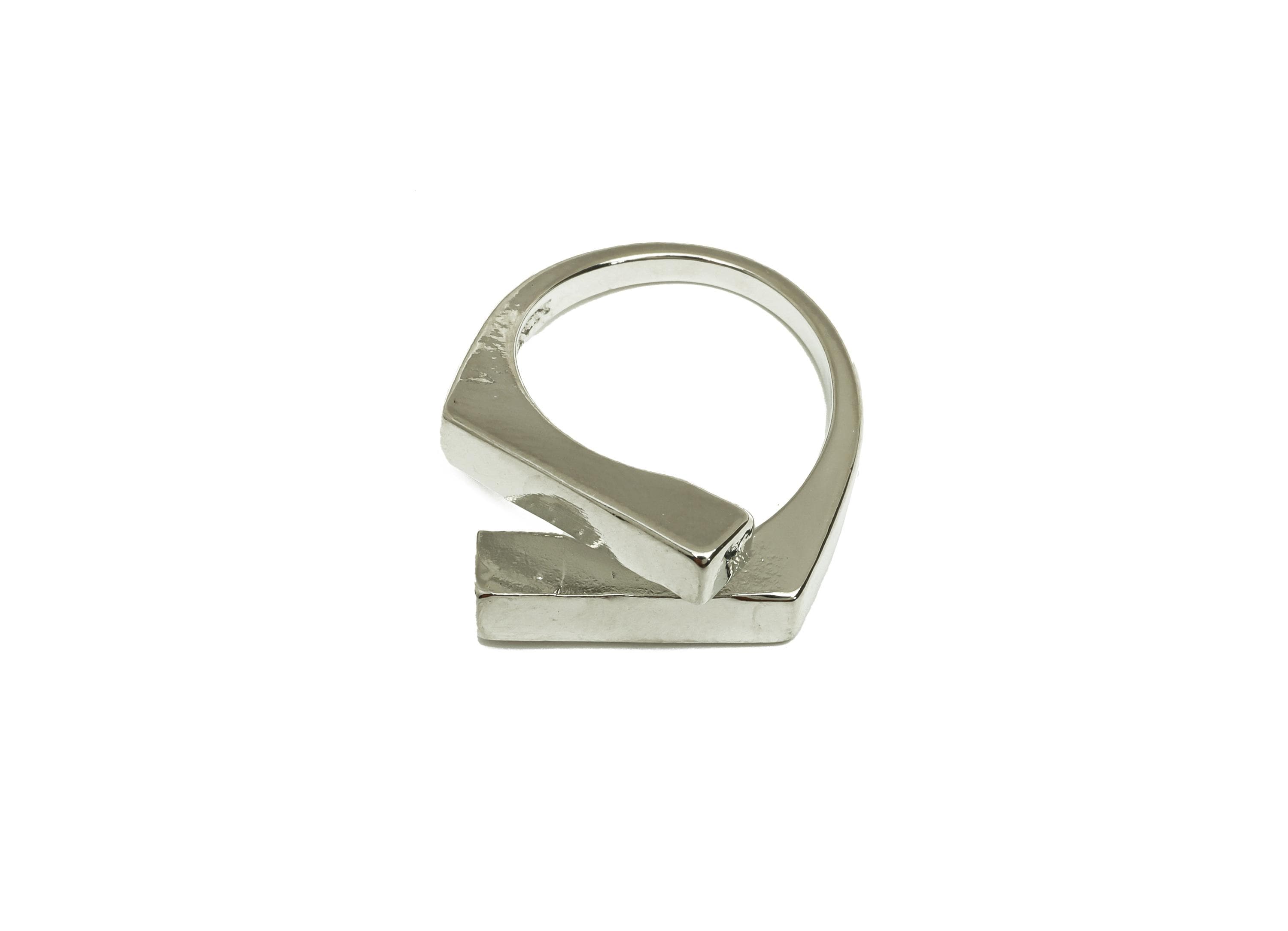 Brass Rectangle Ring - Brass Rectangle Ring - Brass Adjustable Ring - Geometry Ring - 18K Real White Gold Plating - 22x19.48x7.48mm -RGP7824 - DOMEDBAZAAR