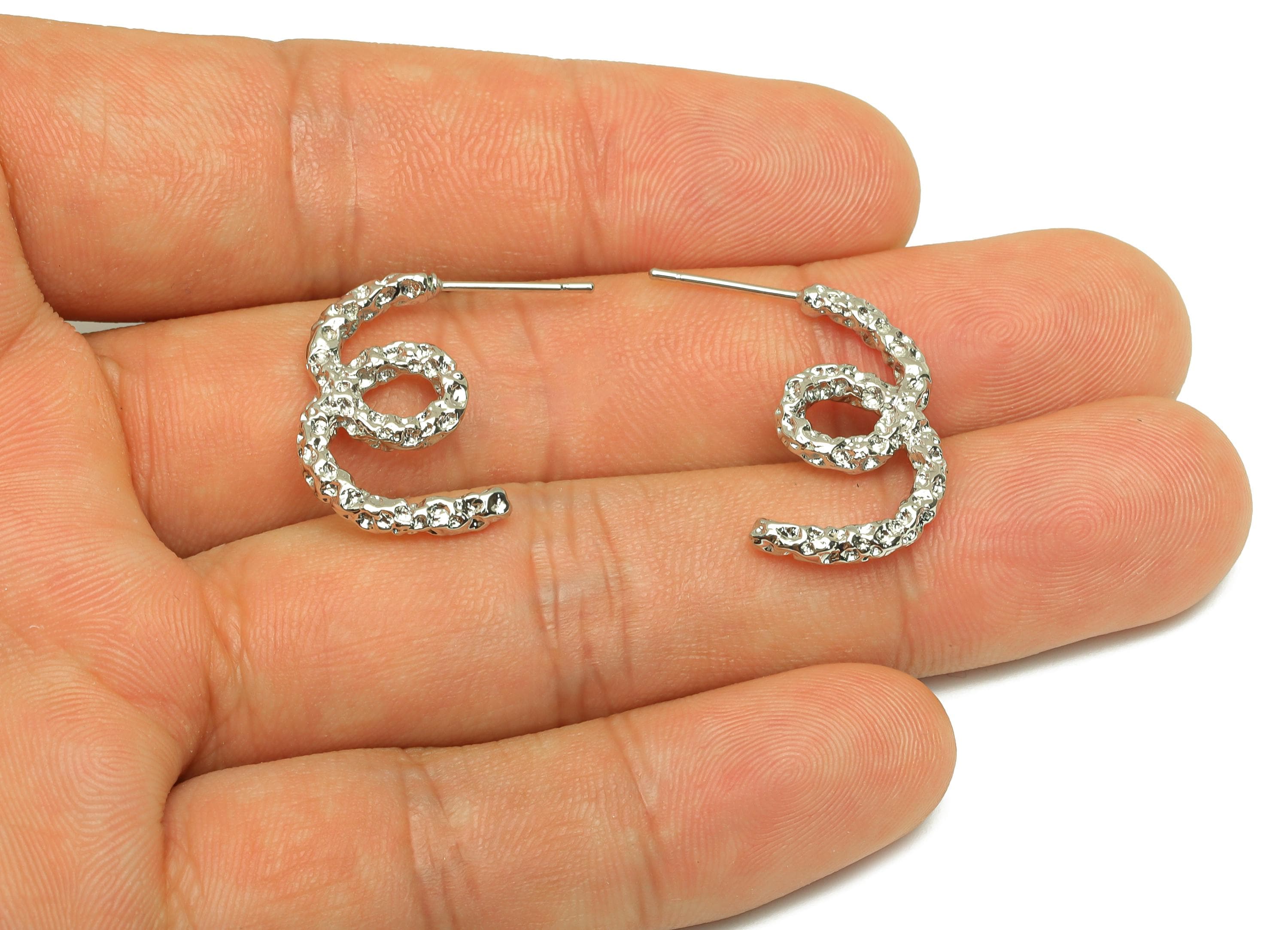 Hammered Wire Earring Stud - Brass Textured Wire Earring Post - Knot Twisted Earring Post - 18k Real White Gold Plating - 24x13x2mm -RGP7823 - DOMEDBAZAAR