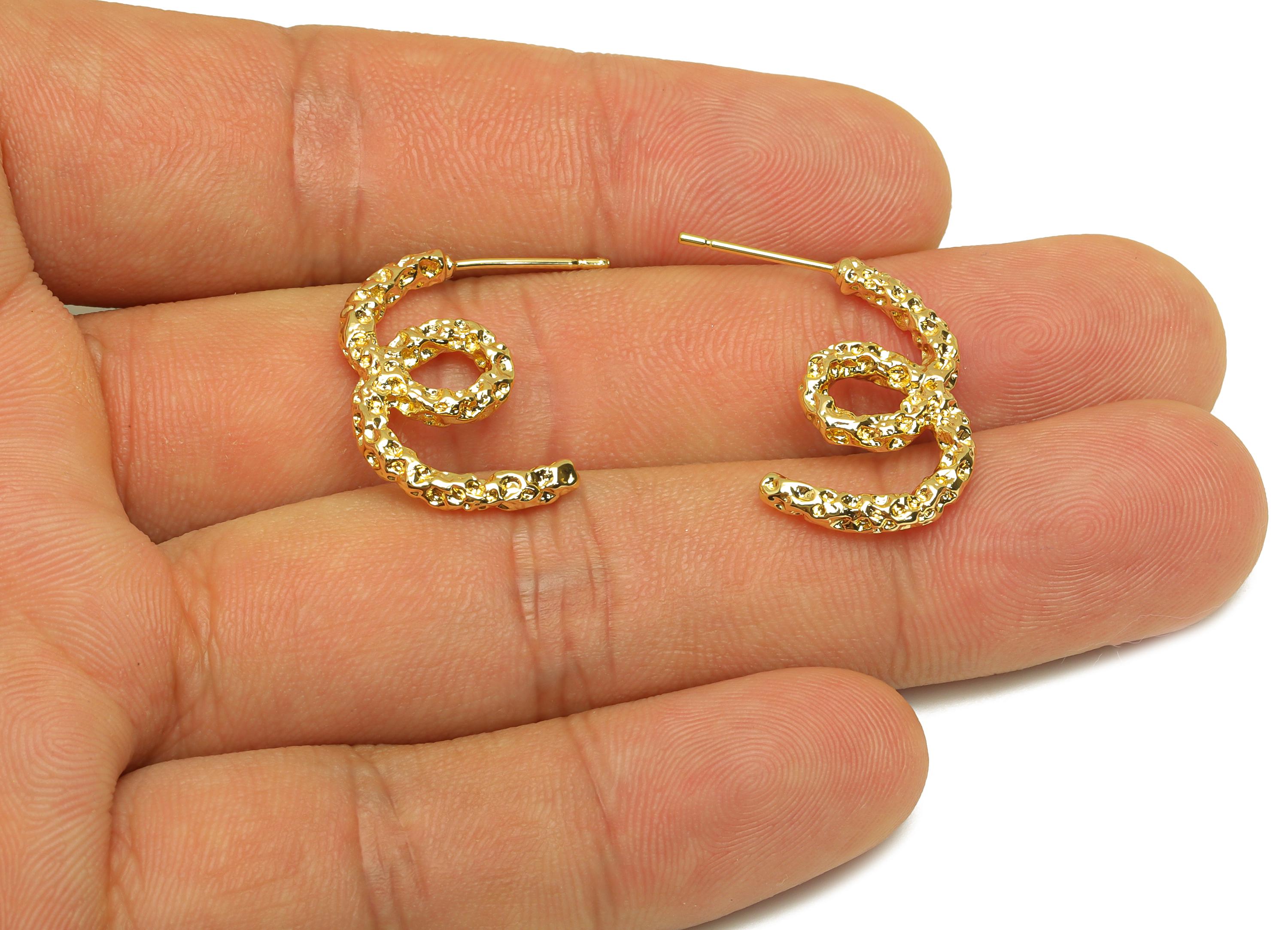 Hammered Wire Earring Stud - Brass Textured Wire Earring Post - Knot Twisted Earring Post - 18k Real Gold Plating - 24x13x2mm -RGP7834 - DOMEDBAZAAR