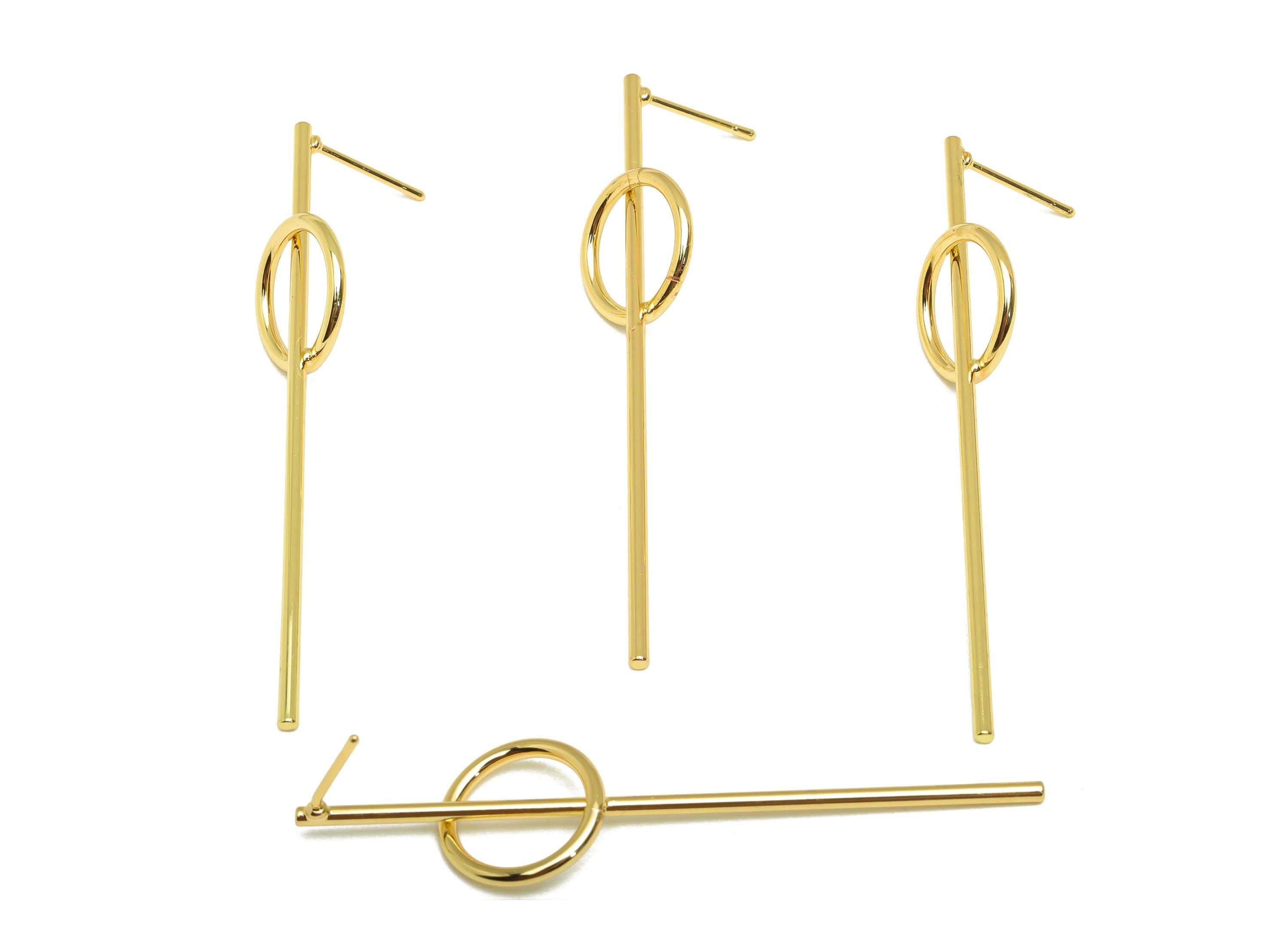 Brass Round Earring Stud - Brass Stick Earring Post - Geometry Bar Earring Post - 18K Real Gold Plated - 56.75x13x1.31mm - RGP7852 - DOMEDBAZAAR
