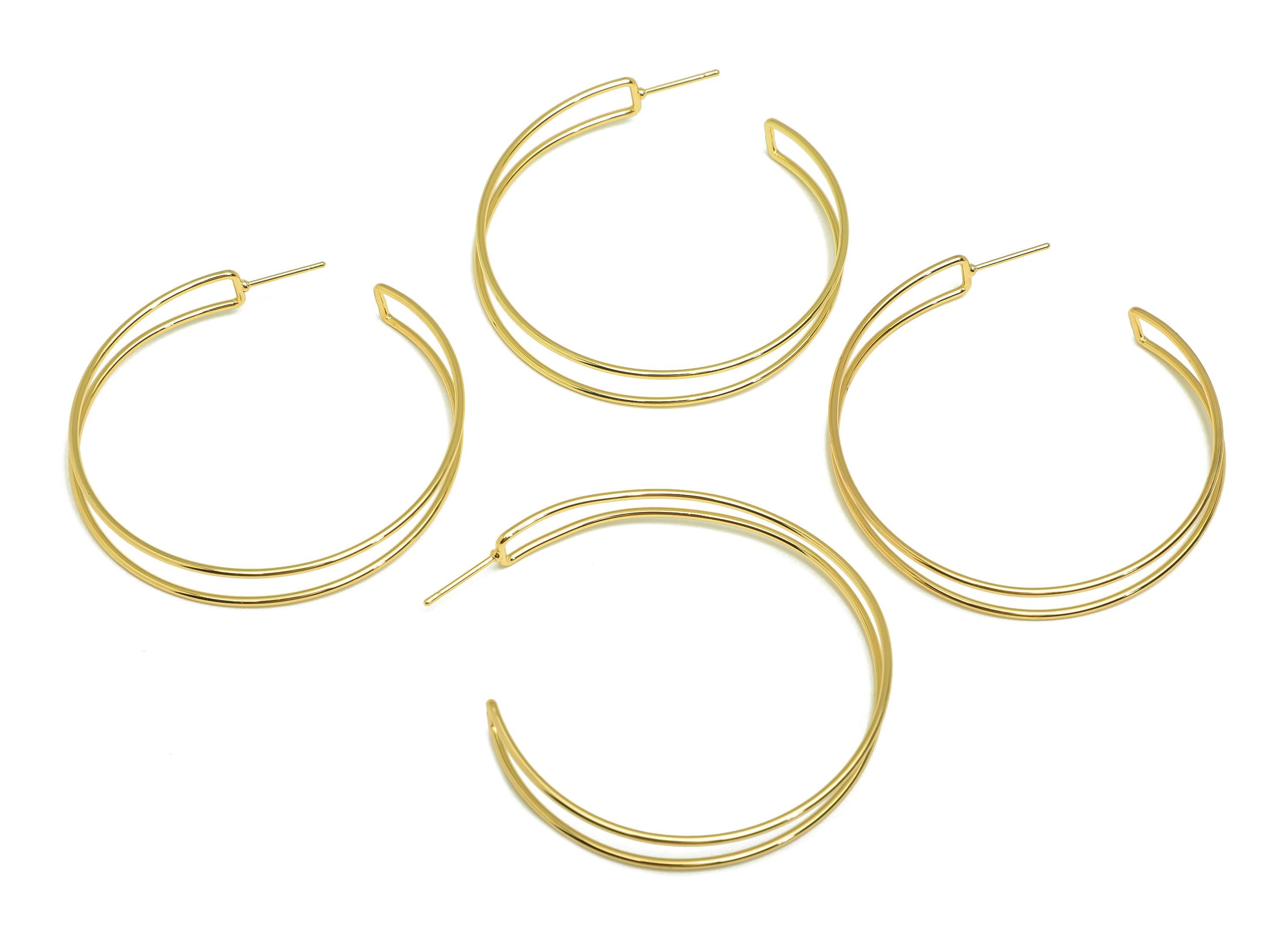 Brass Hoop Earring Stud - Brass Open Hoop Earring Post - Geometry Large Hoop Earring Post - 18K Real Gold Plated - 50x48x1mm - RGP7848 - DOMEDBAZAAR