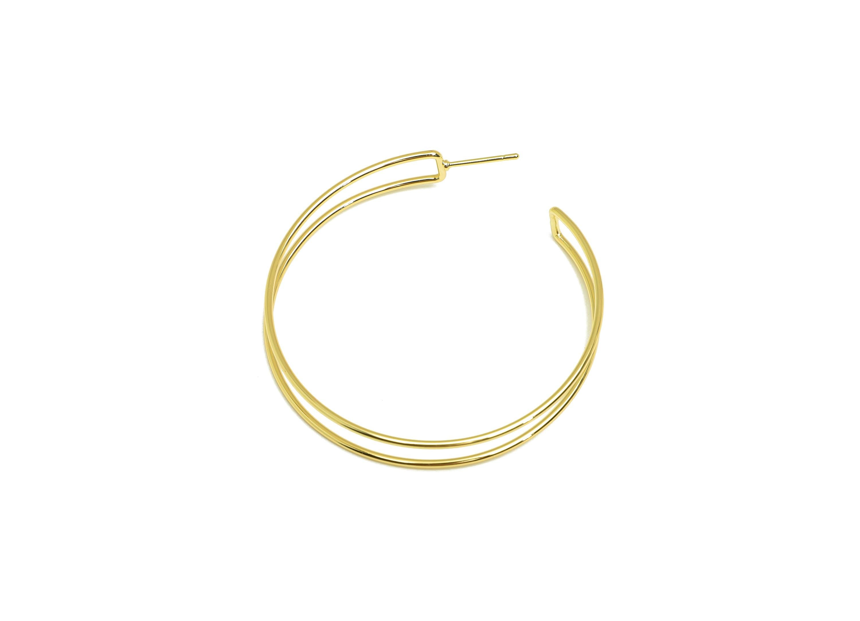Brass Hoop Earring Stud - Brass Open Hoop Earring Post - Geometry Large Hoop Earring Post - 18K Real Gold Plated - 50x48x1mm - RGP7848 - DOMEDBAZAAR