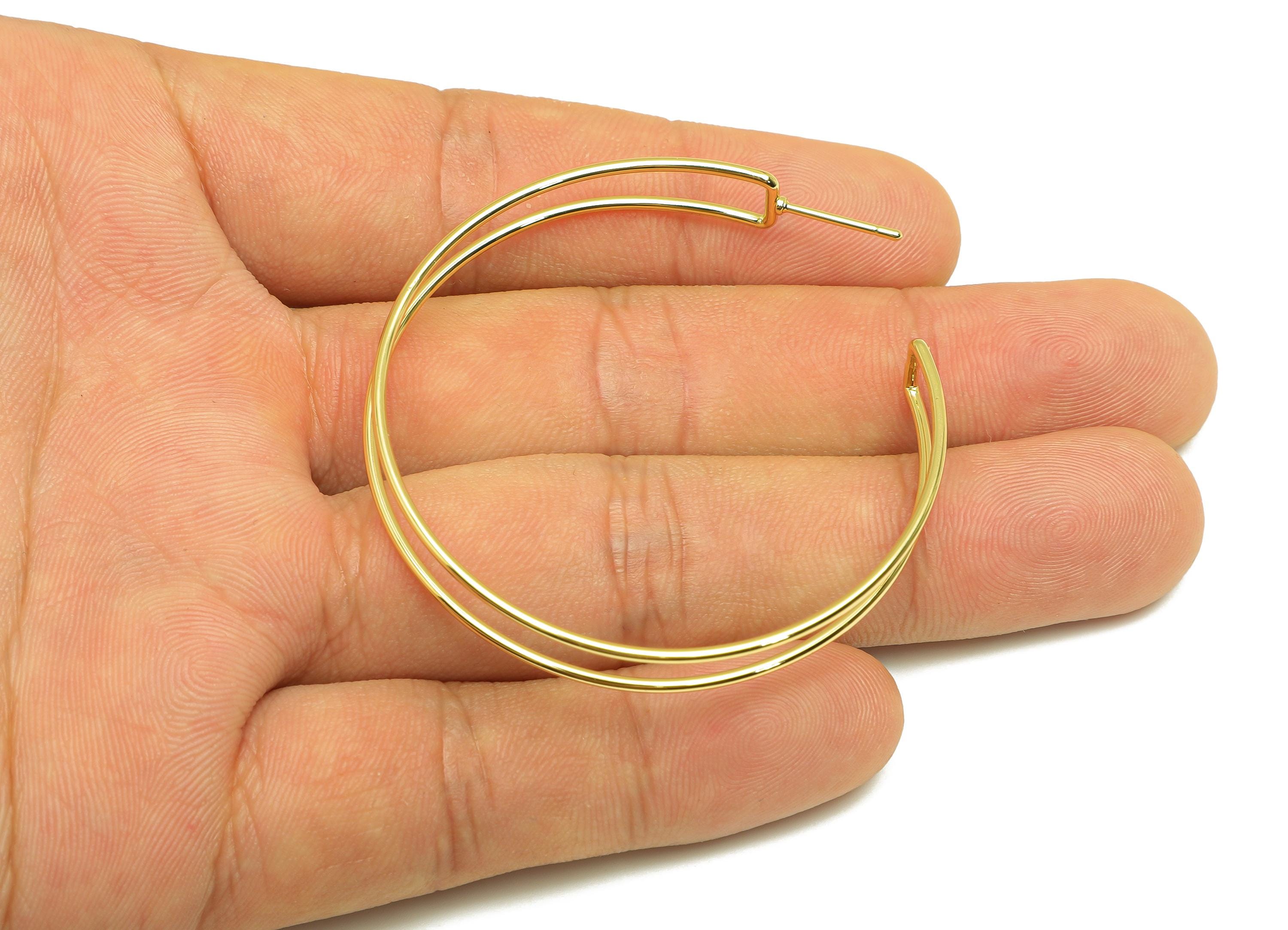 Brass Hoop Earring Stud - Brass Open Hoop Earring Post - Geometry Large Hoop Earring Post - 18K Real Gold Plated - 50x48x1mm - RGP7848 - DOMEDBAZAAR