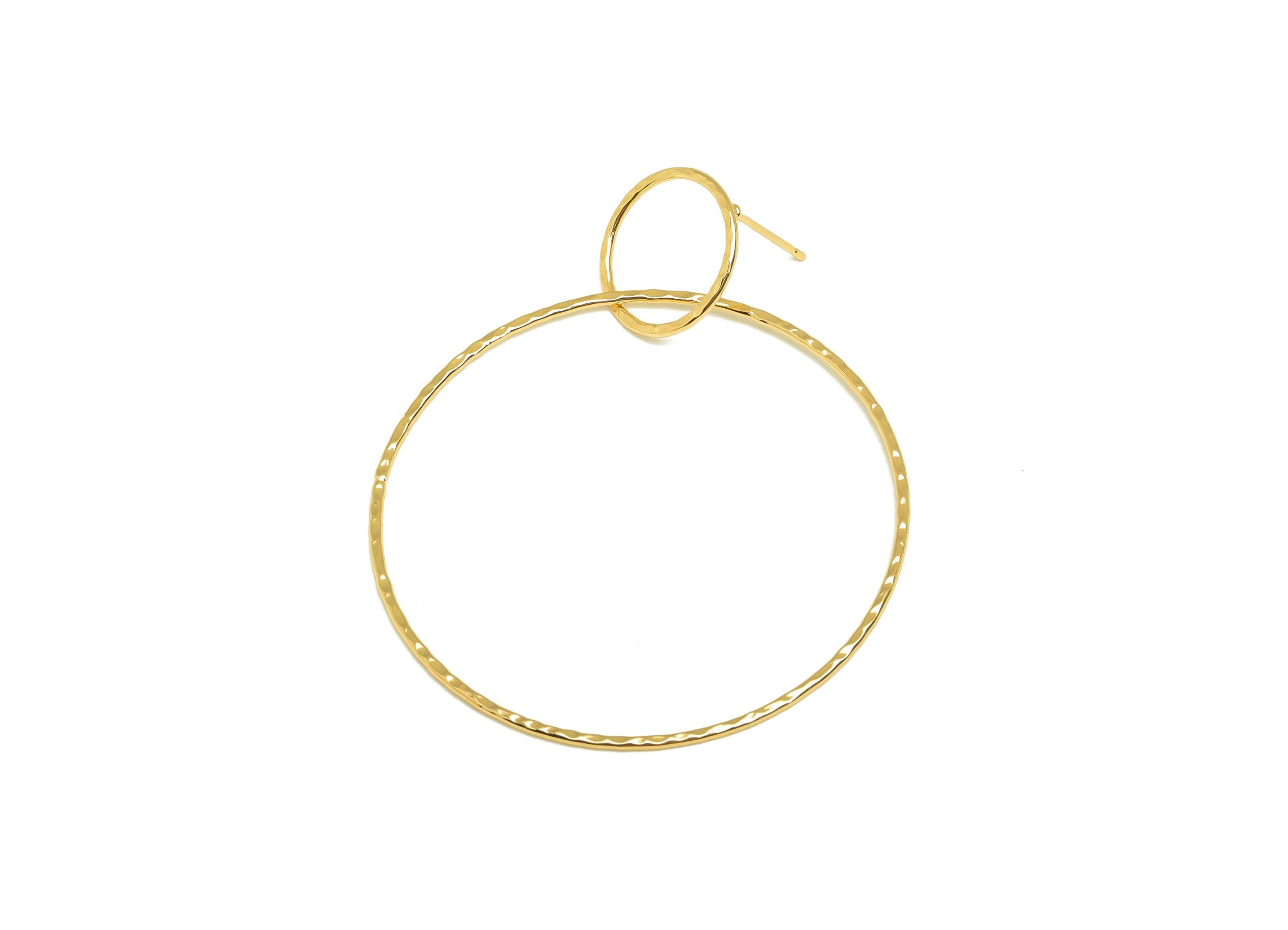Brass Round Earring Stud - Brass Dangle Earring Post - Geometry Hammered Earring Post - 18K Real Gold Plated - 57x45.6x0.73mm - RGP7845 - DOMEDBAZAAR